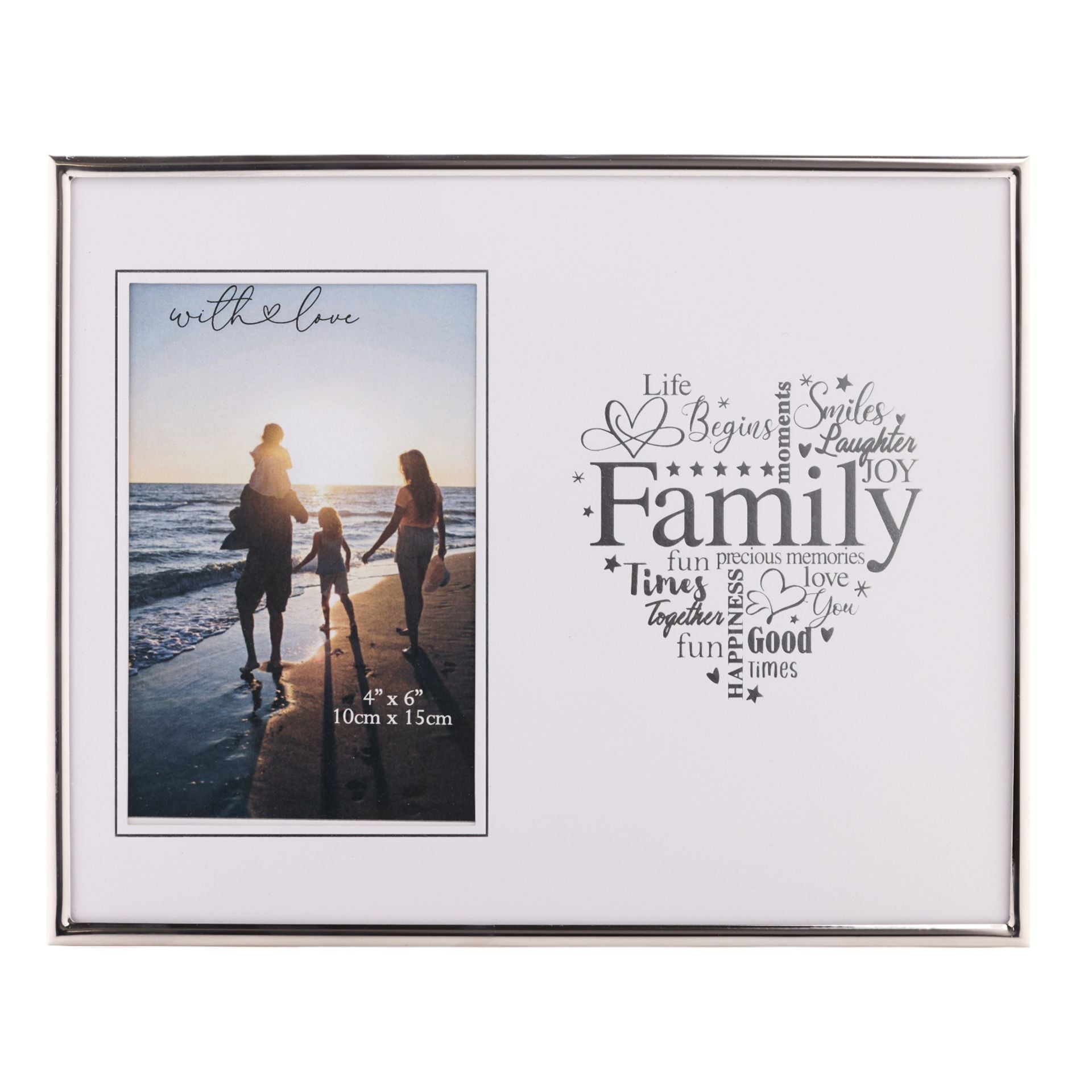 With Love Silver Heart Frame 4" x 6" - Family