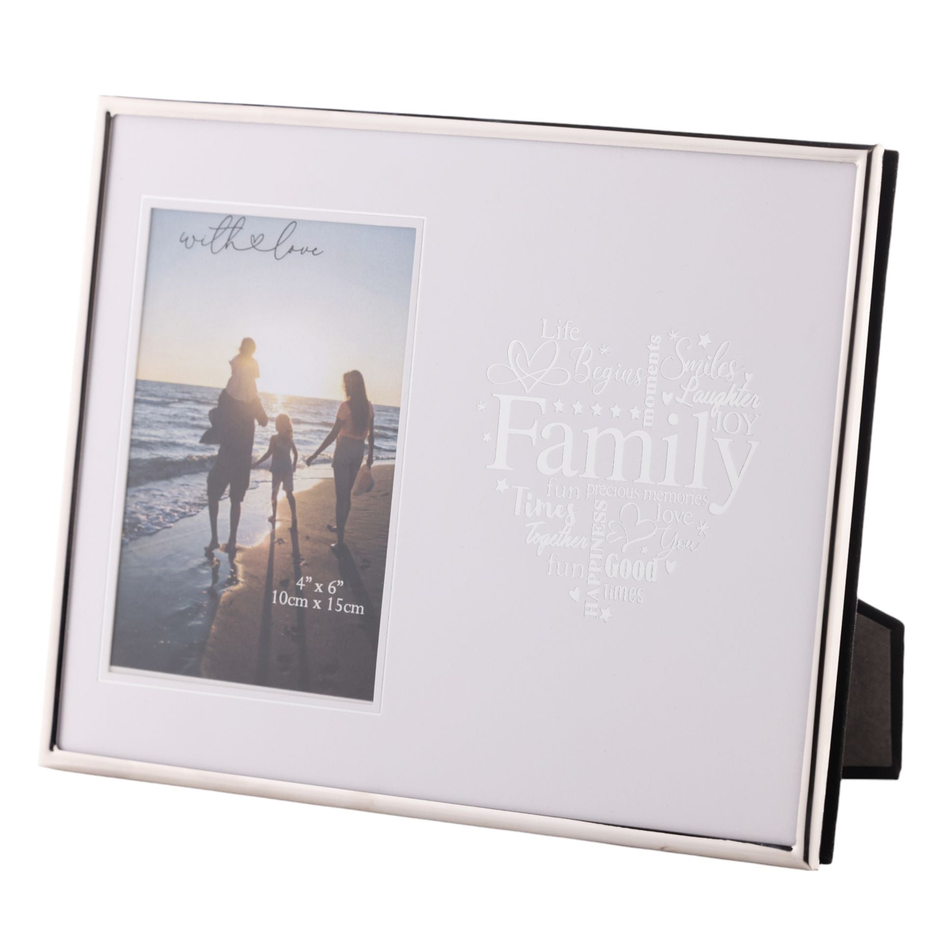 With Love Silver Heart Frame 4" x 6" - Family