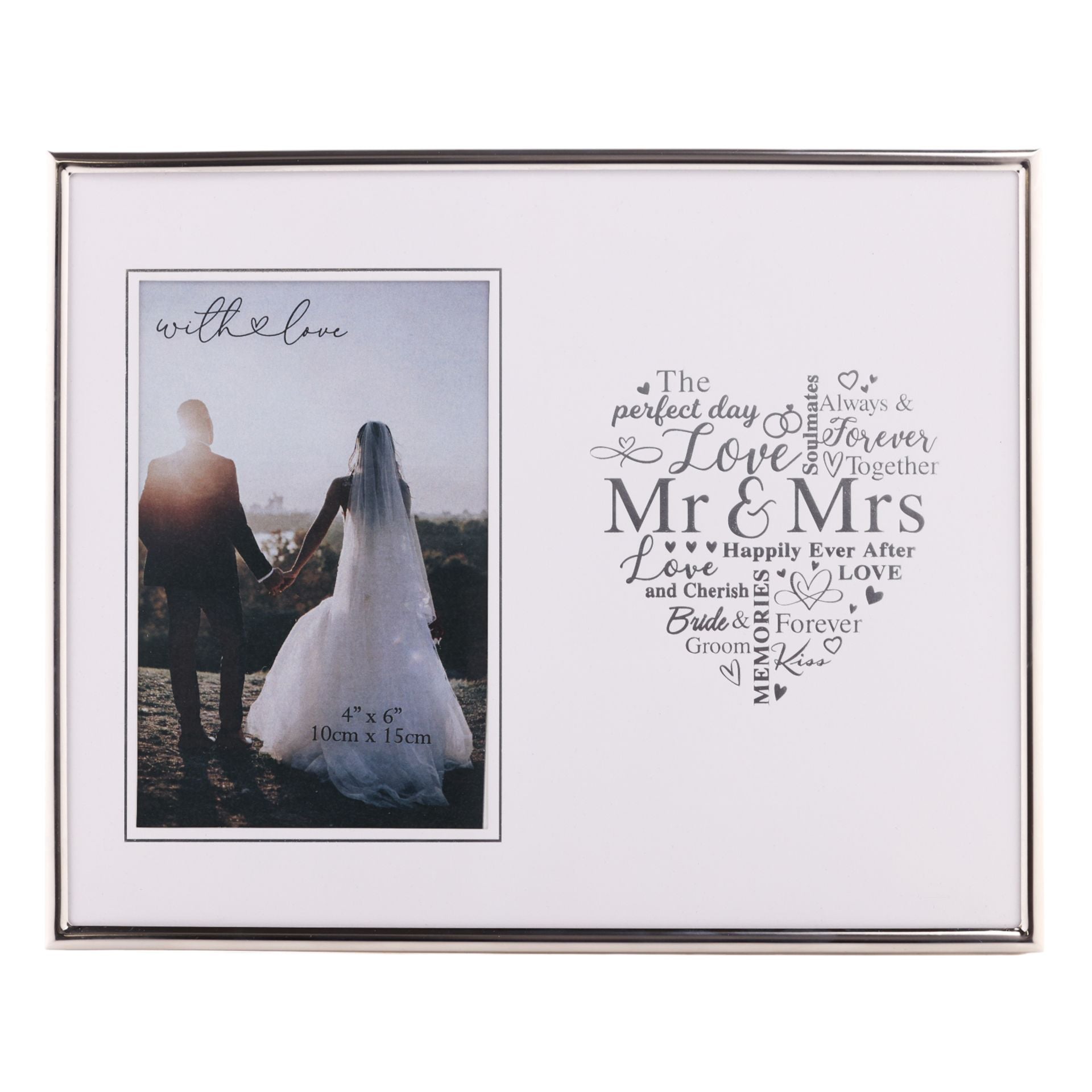 With Love Silver Heart Frame 4" x 6" - Mr & Mrs