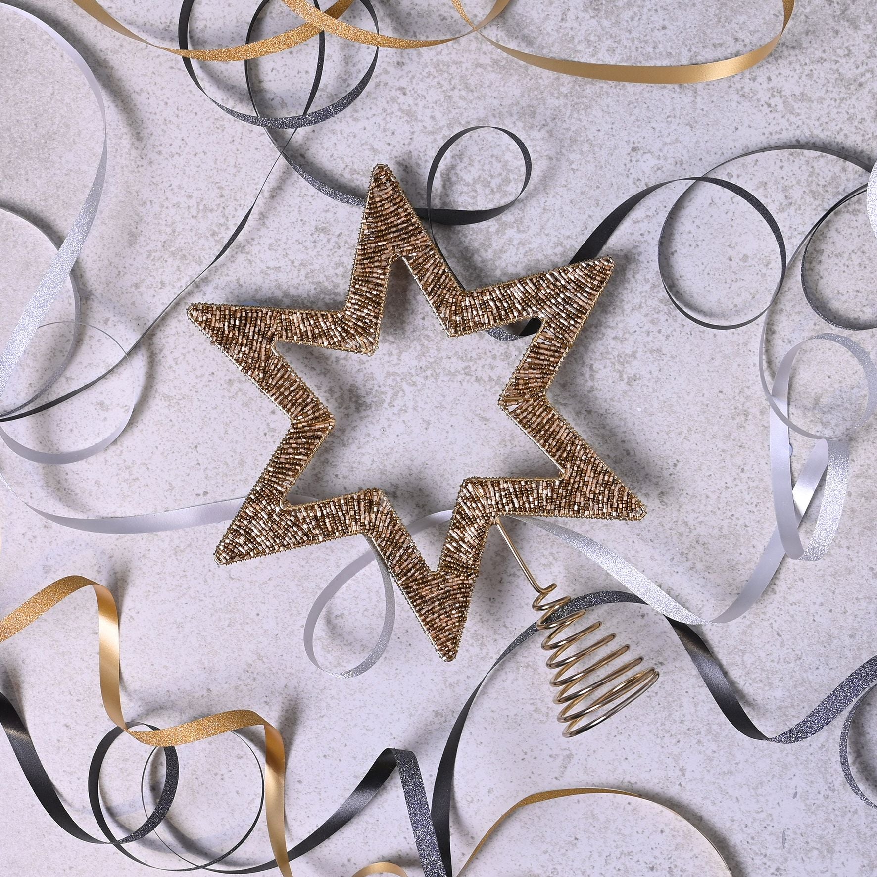 Celestial Gold Star Beaded Tree Topper