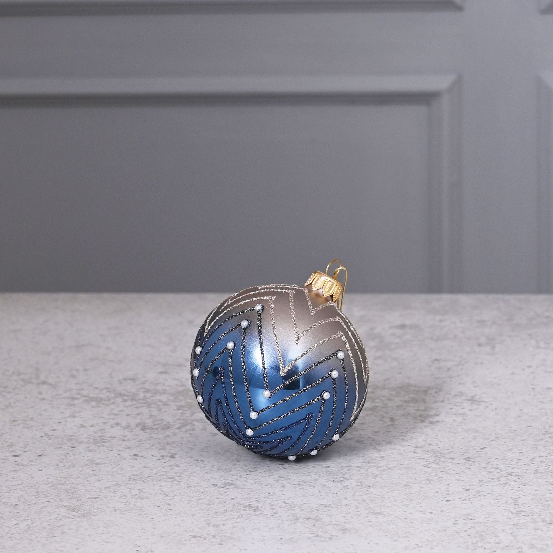 Celestial Blue Zigzag Hand Decorated Ornamental Bauble