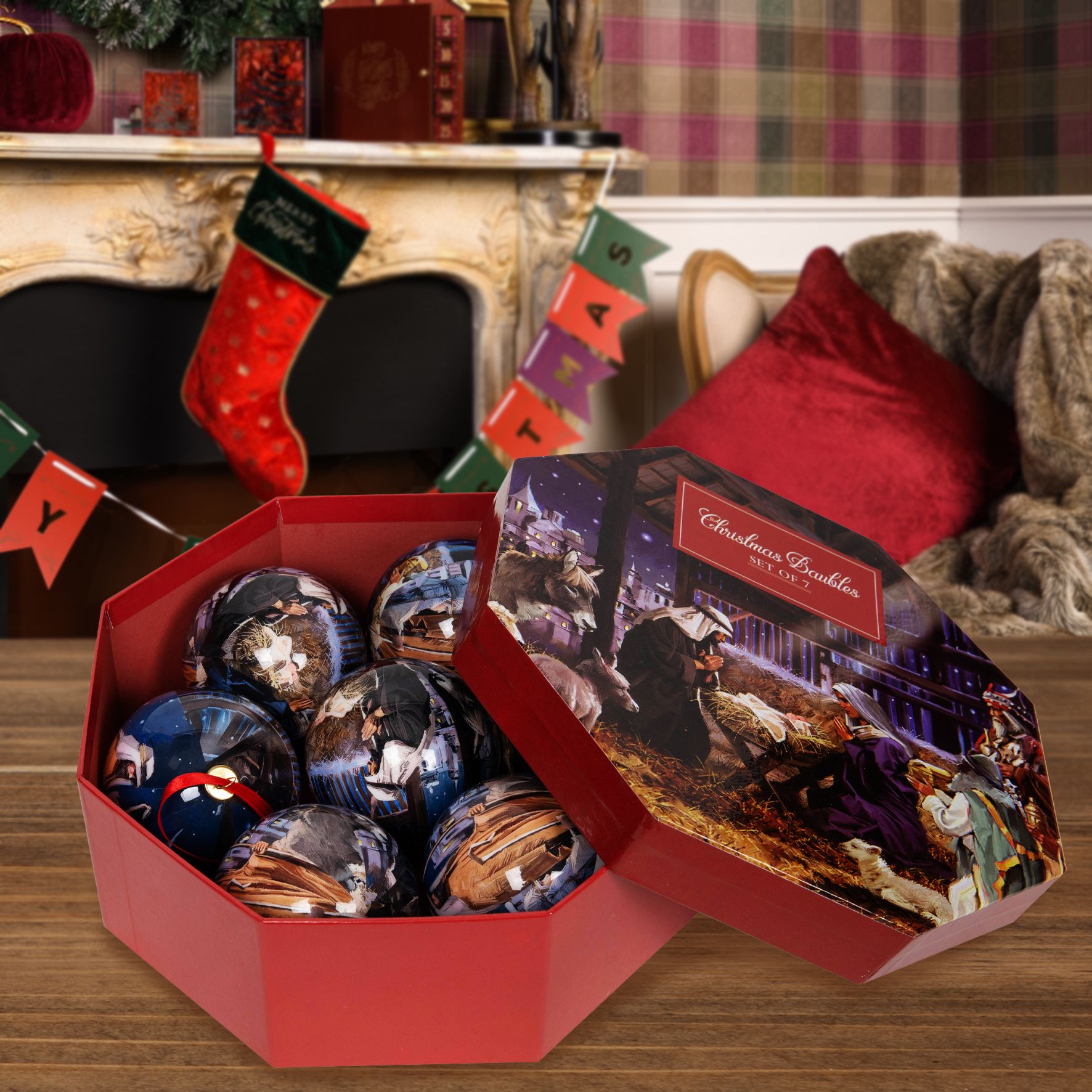 Set of 7 Nativity Christmas Baubles