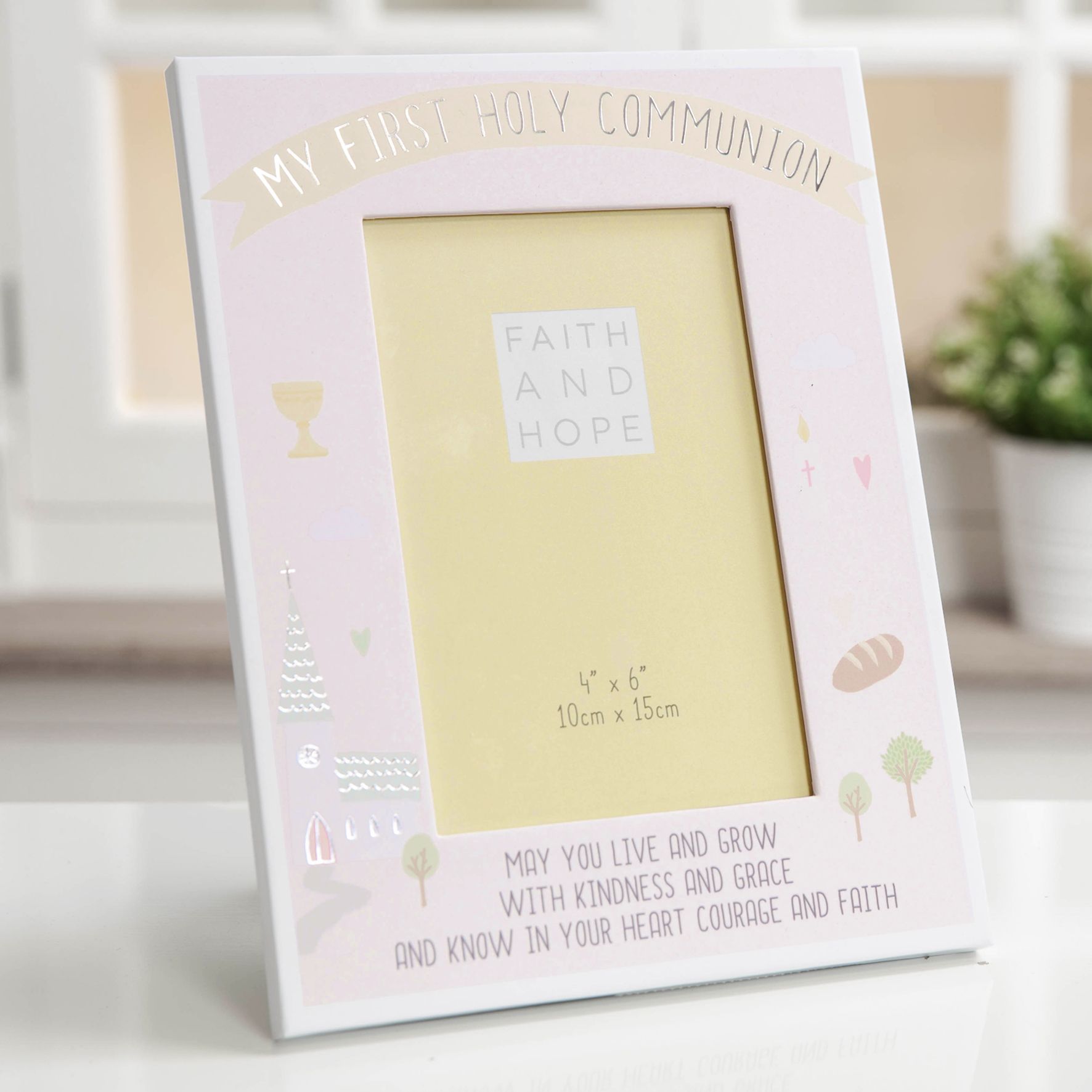 Faith & Hope First Communion Photo Frame 4" x 6" Pink
