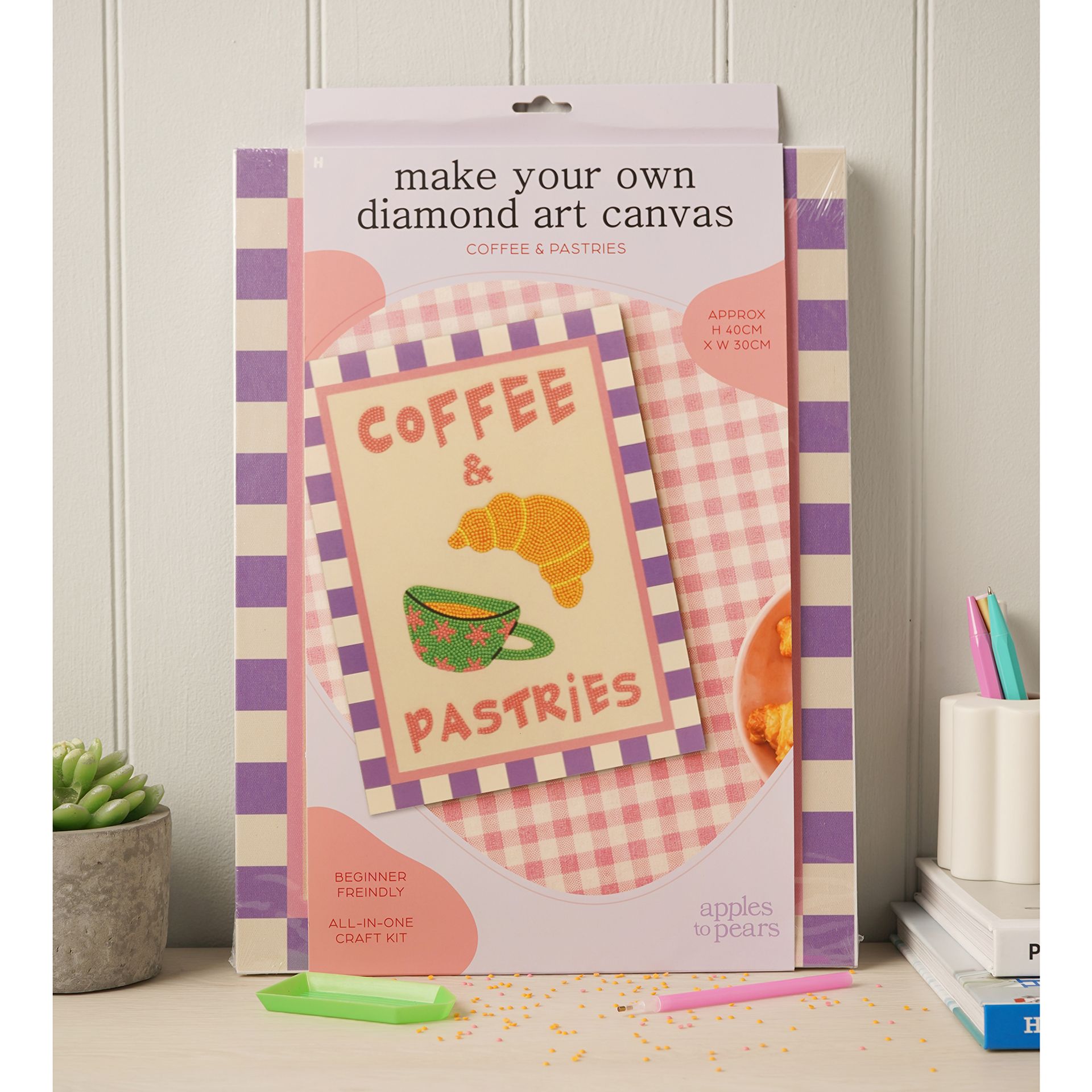 Apples To Pears Diamond Art Canvas Craft Set - Coffee and Pastries