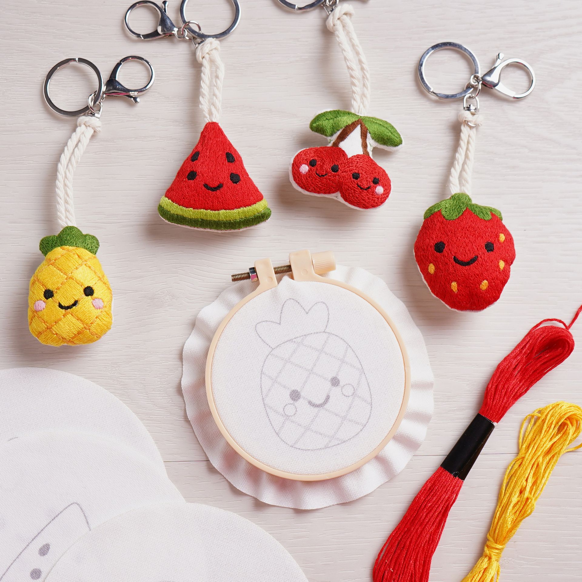 Apples To Pears Embroidery Set - Fruity Bag Charms/Keyrings