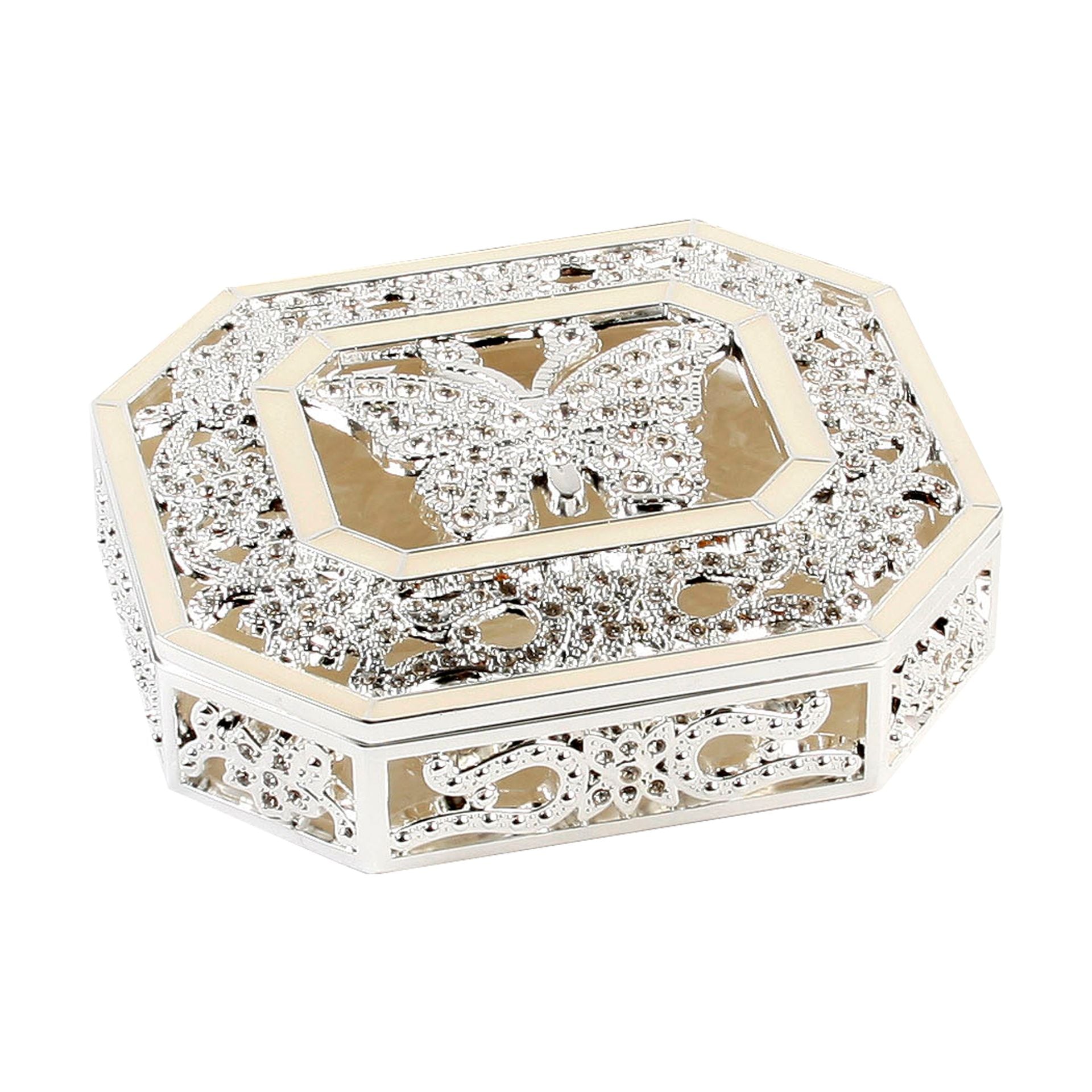 S/Plated & Epoxy/Crystals Trinket Box with butterfly