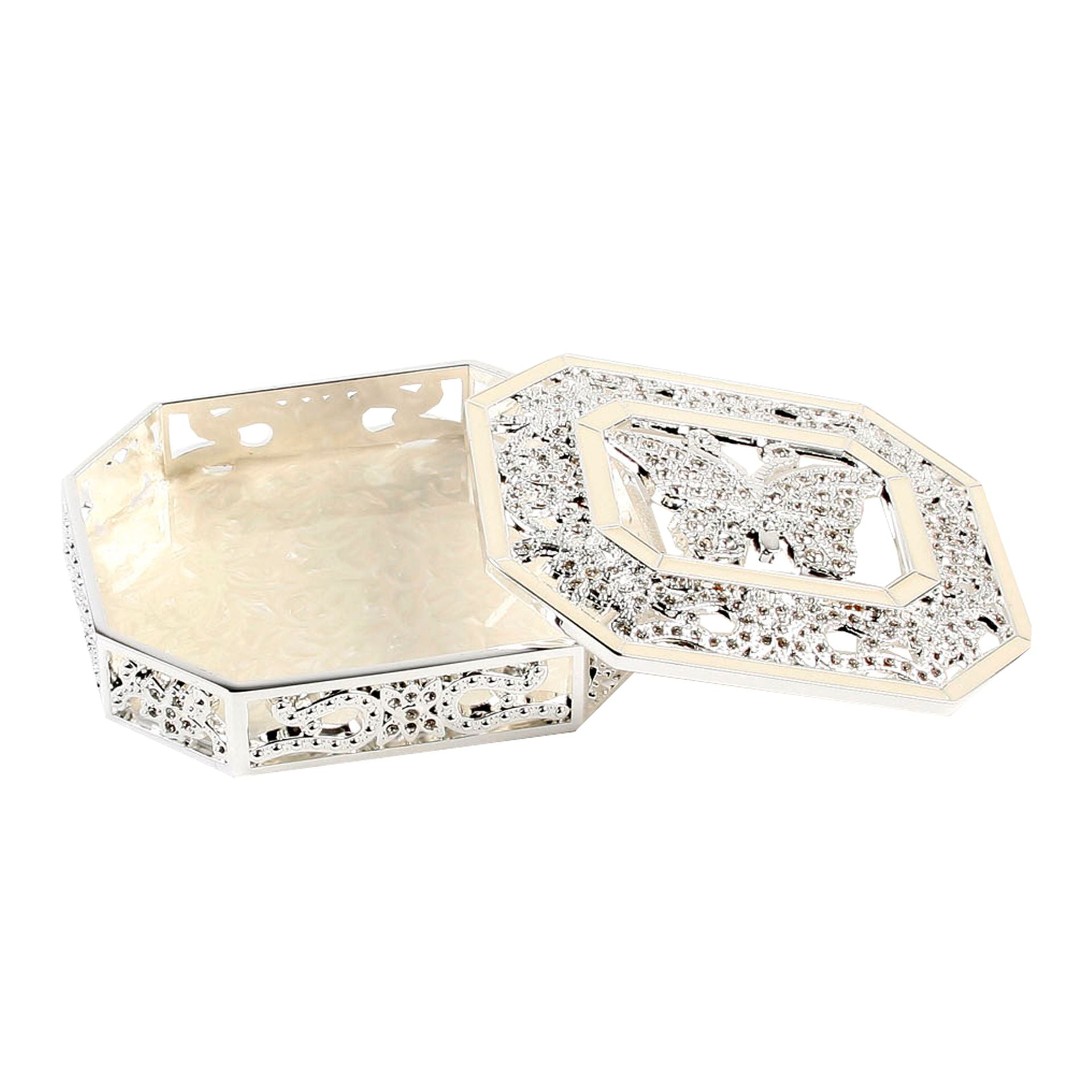 S/Plated & Epoxy/Crystals Trinket Box with butterfly