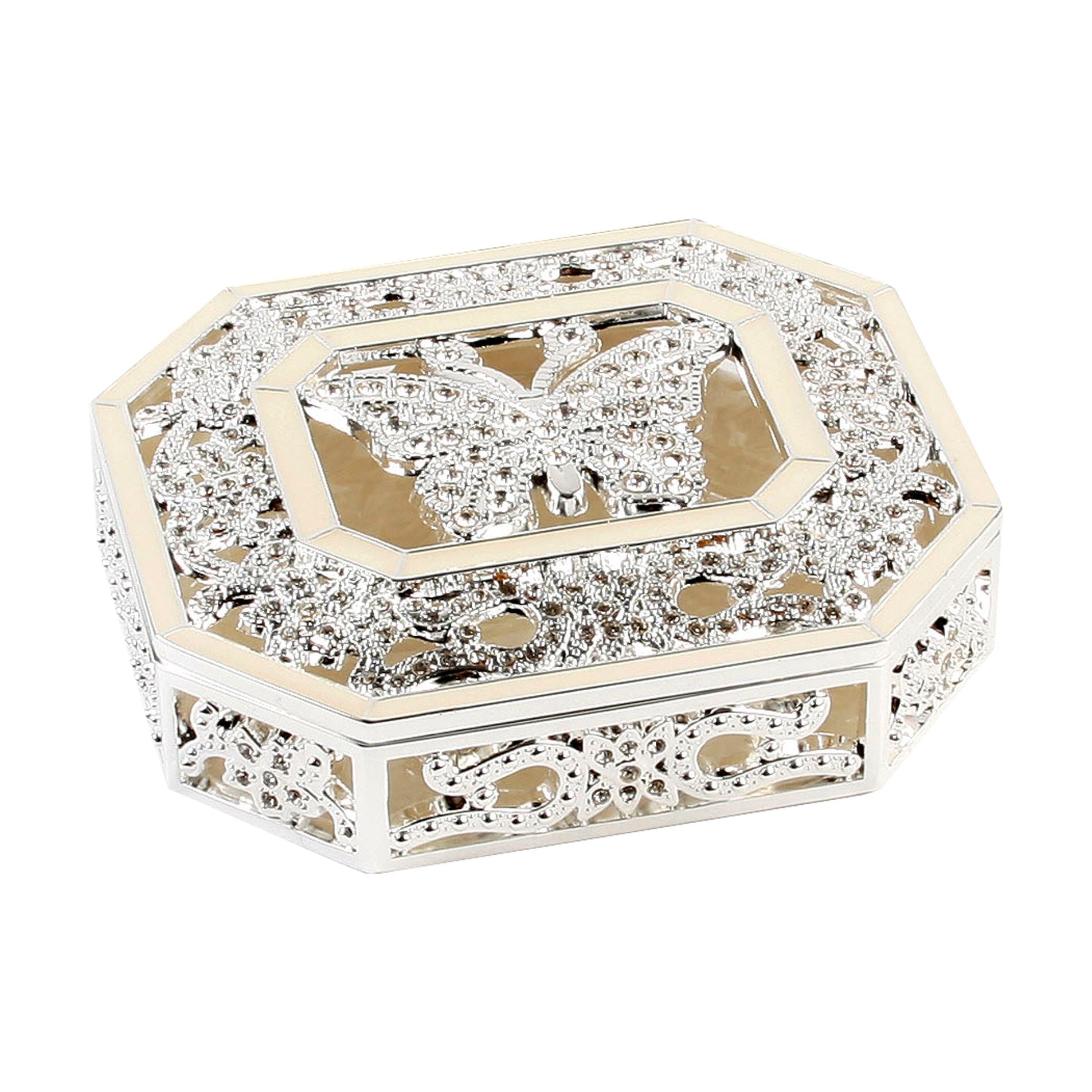 S/Plated & Epoxy/Crystals Trinket Box with butterfly