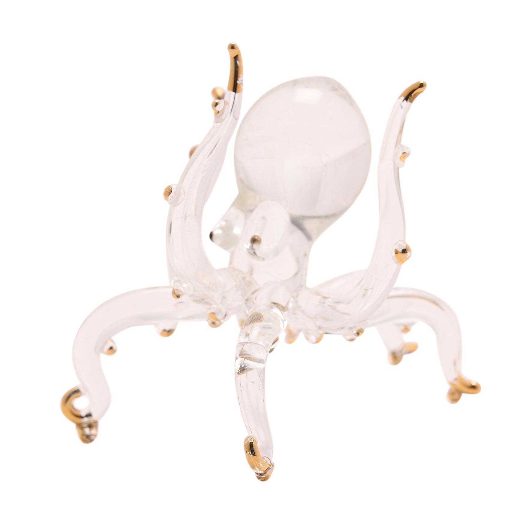Glass Figurine - Clear & Gold Octopus 6cm