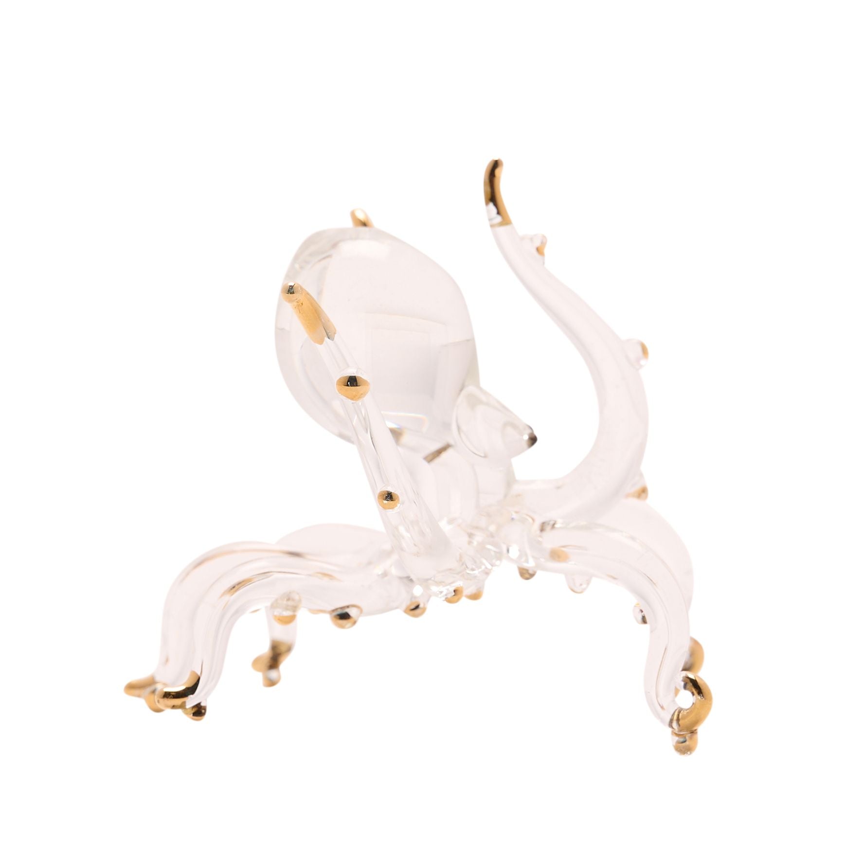 Glass Figurine - Clear & Gold Octopus 6cm