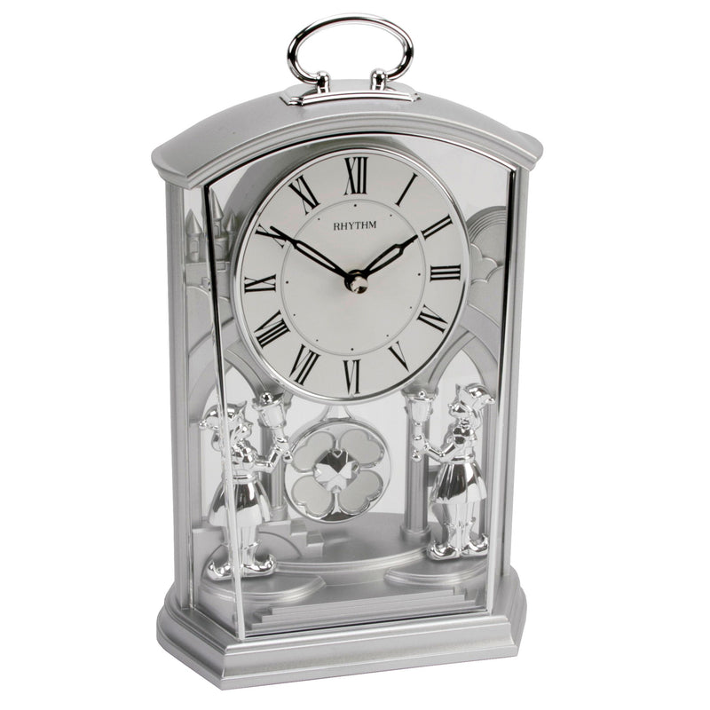 Rhythm Cont Mantel Clock See Thru with Handle Silver