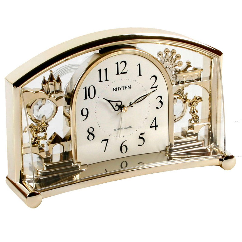 Rhythm Alarm Mantel Clock with rotating Pendulum Gilt