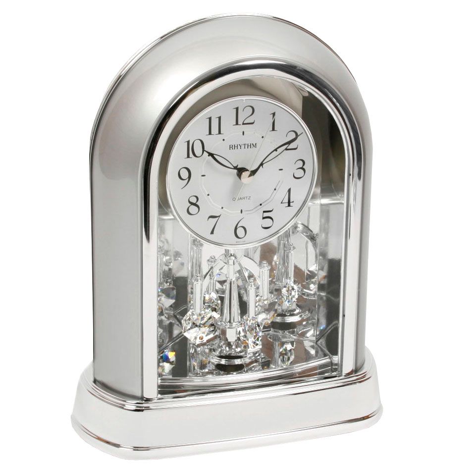 Rhythm Cont Mantel Clock 2 Tone Chrome with Pendulum