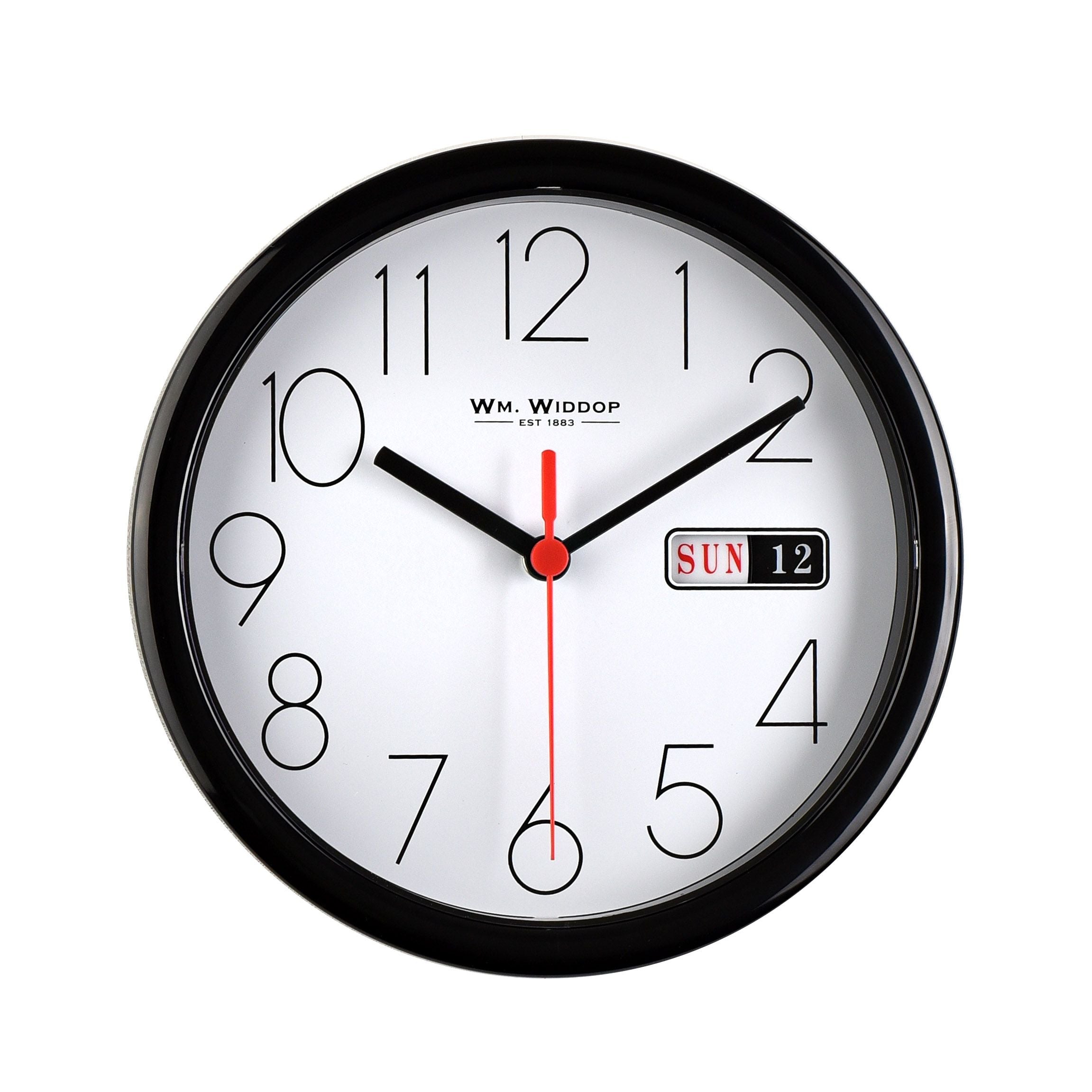Hometime Day/Date Wall Clk-Black Case White Dial 8.5"Rnd