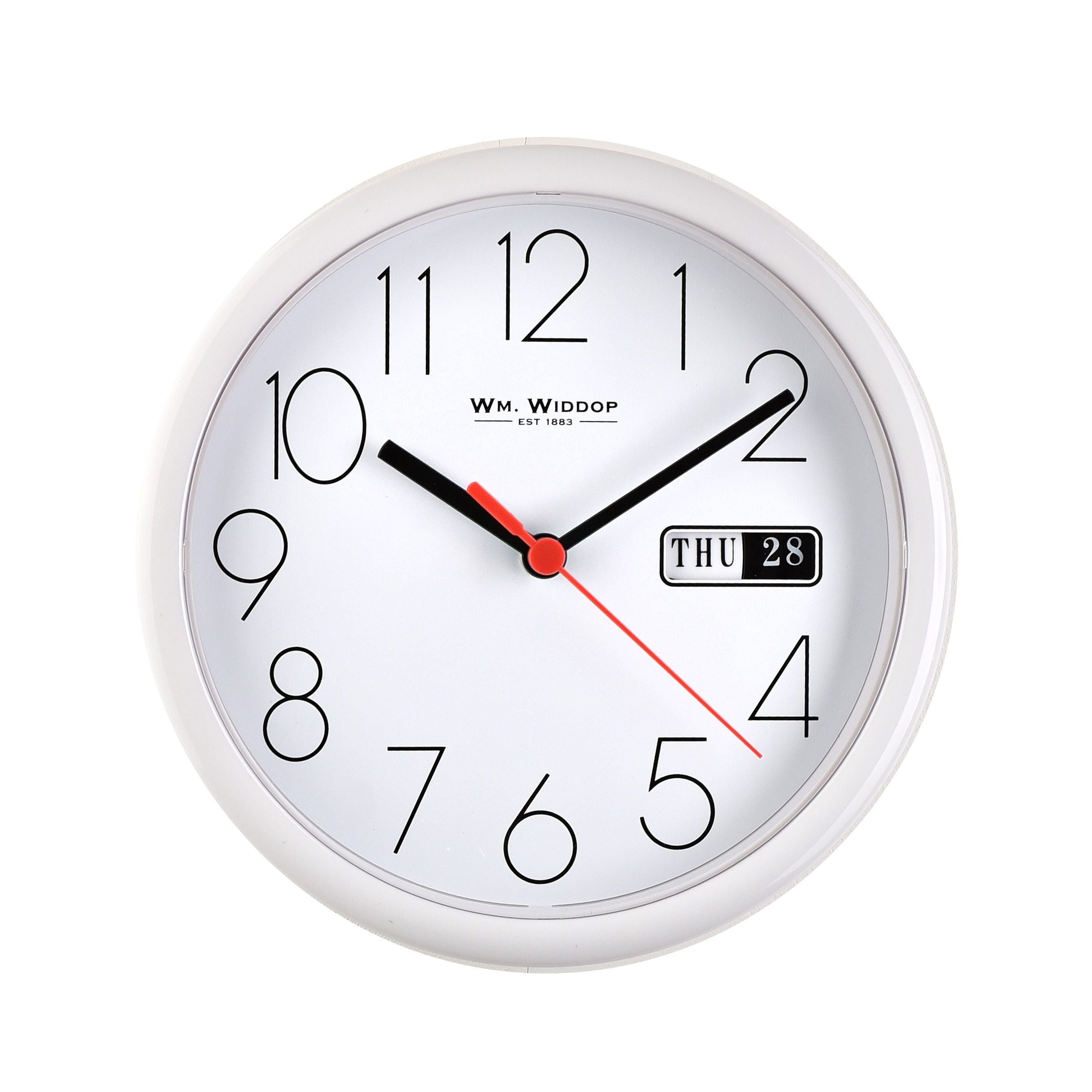 Hometime Day/Date Wall Clk-White Case/White Dial 8.5"Rnd +B