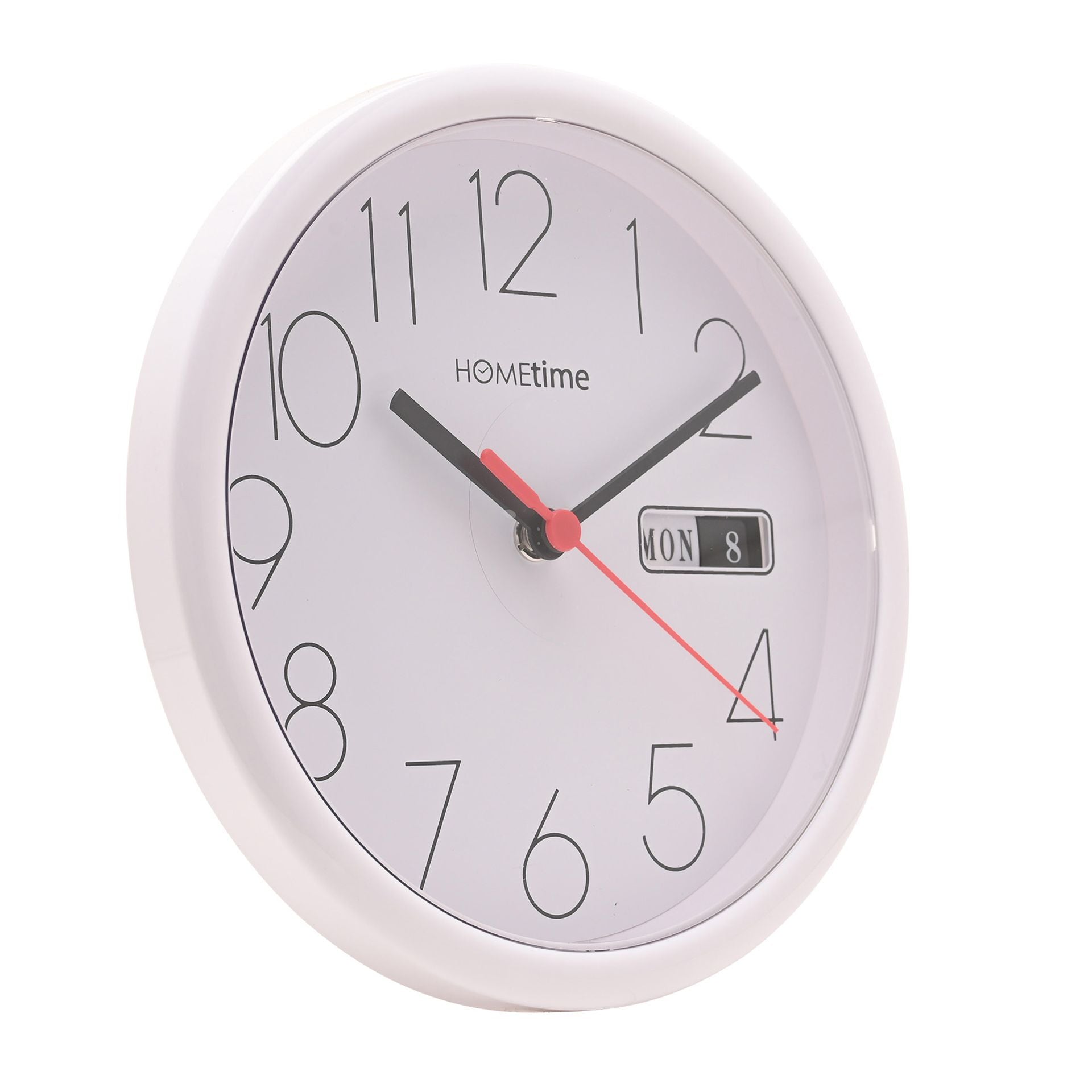 Hometime Day/Date Wall Clk-White Case/White Dial 8.5"Rnd +B