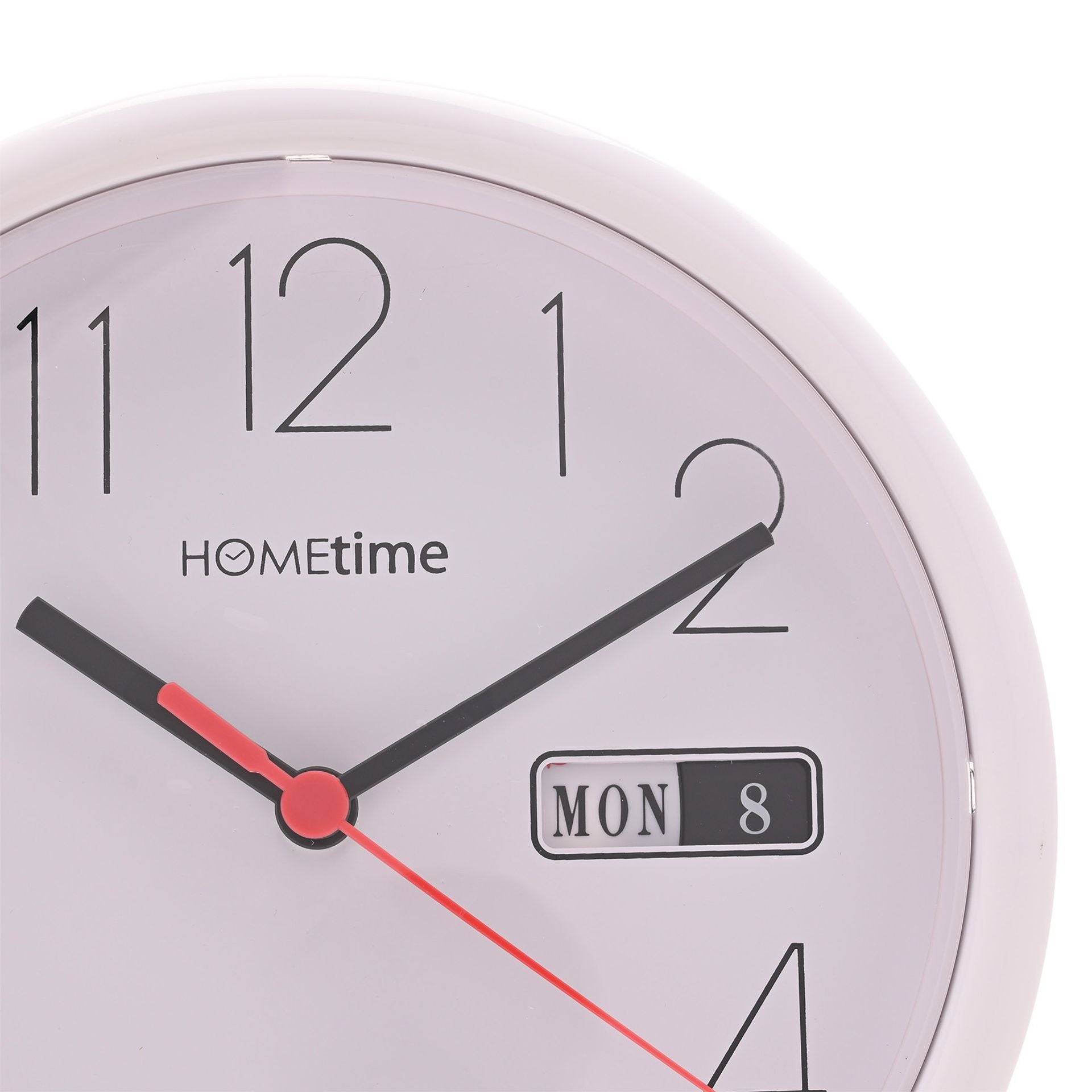 Hometime Day/Date Wall Clk-White Case/White Dial 8.5"Rnd +B