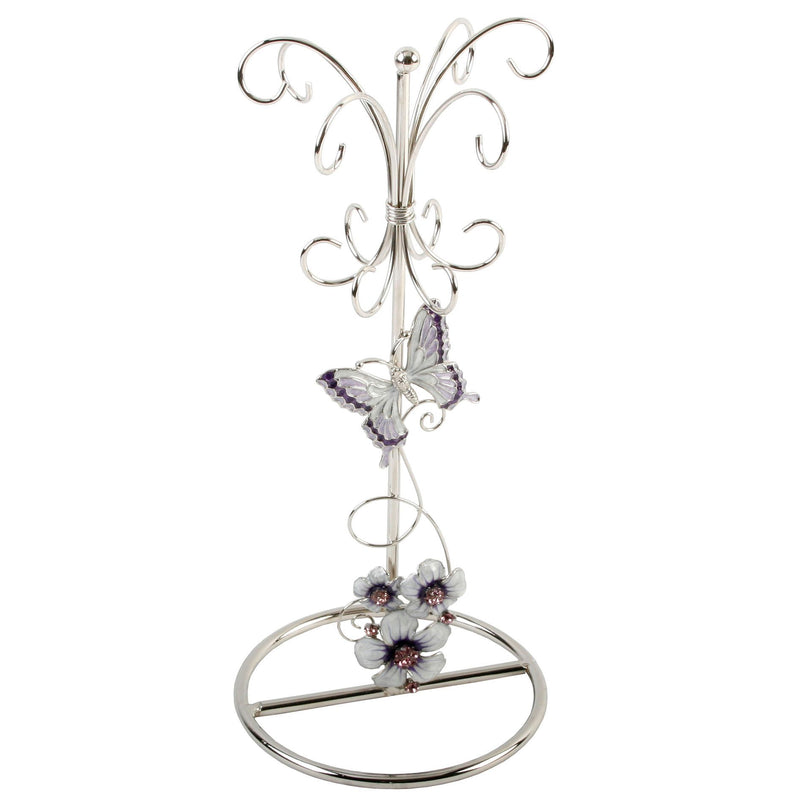 Glass Jewellery Holder Purple Butterfly/Flwrs/Crystl