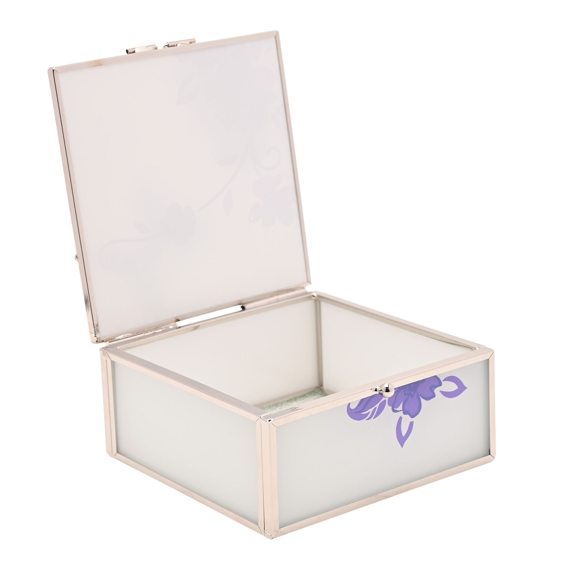 Glass Square Trinket Box Purple Butterfly/Flwrs/Crys
