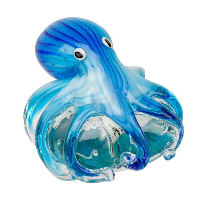 Objets d'art Glass Figurine - Blue Octopus on Rock