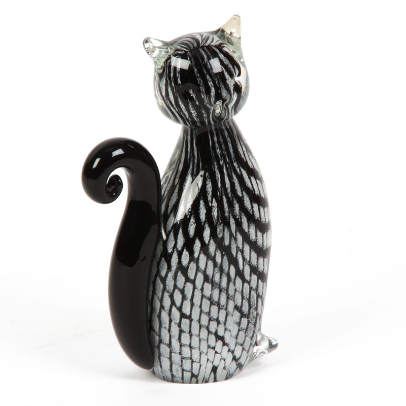 Objets d'art Glass Figurine - Black & White Striped Cat