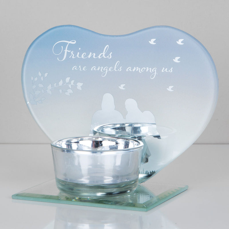 Heart Shape Glass Tea Light Holder - Friends