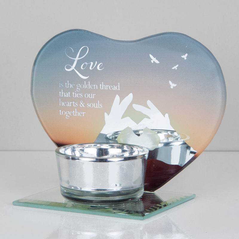 Heart Shape Glass Tea Light Holder - Love