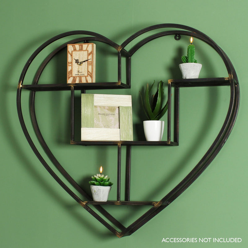Wood & Metal Heart Shaped Shelf Wall Decoration
