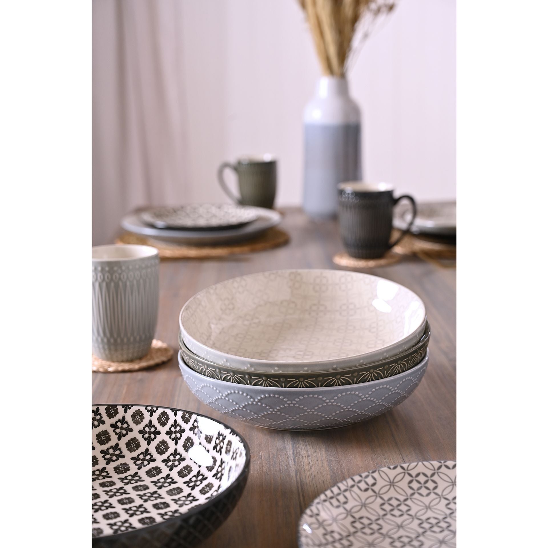 Set of 4 Tile Pattern Pasta Bowls