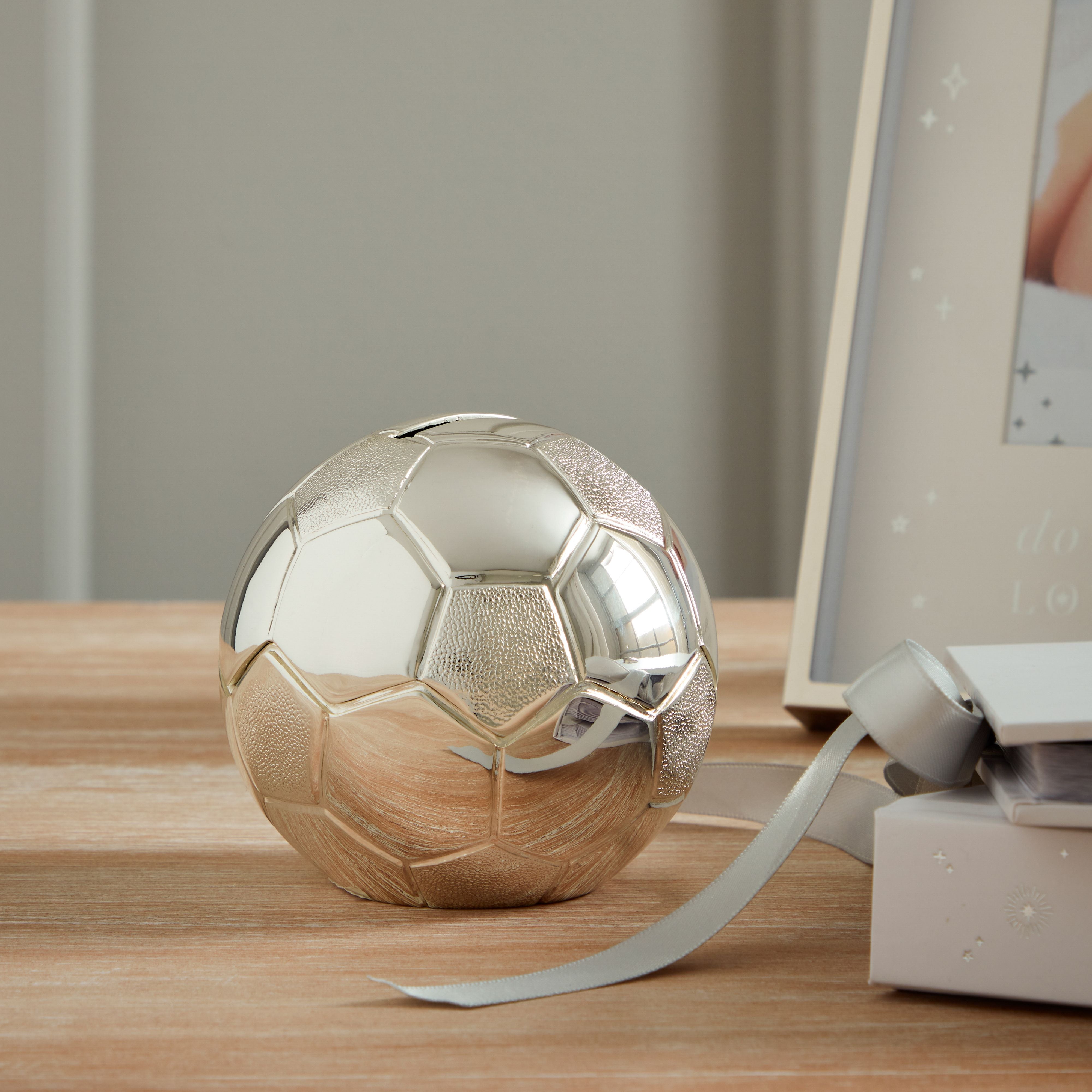 Bambino Silver Plated Football Money Box