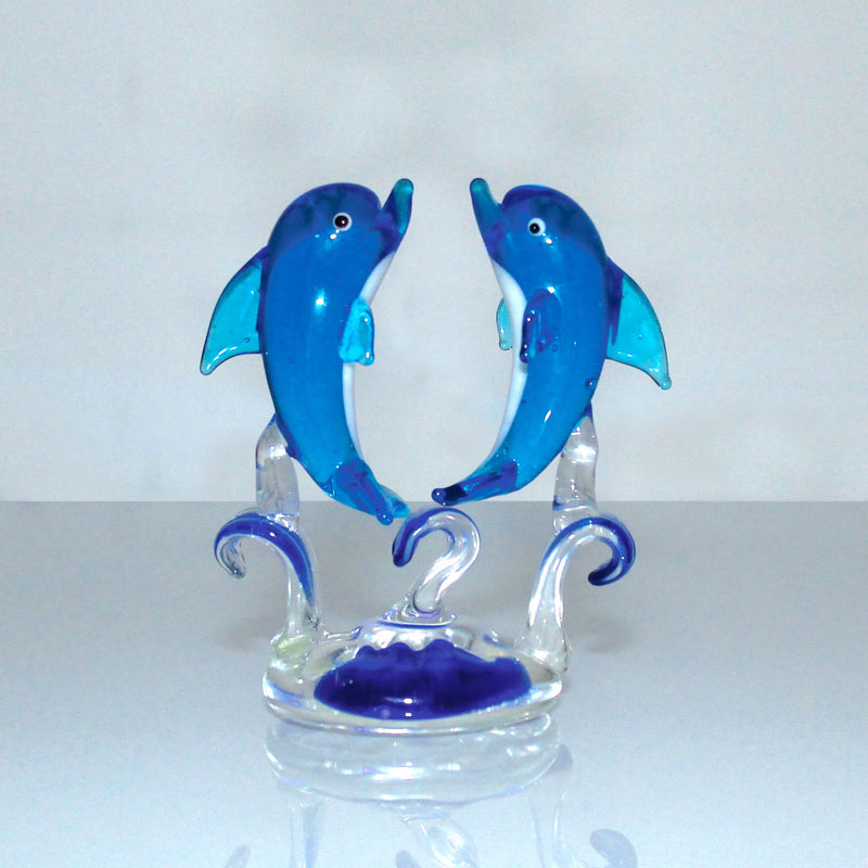Objets d'art Miniature Glass Figurine - Dolphins