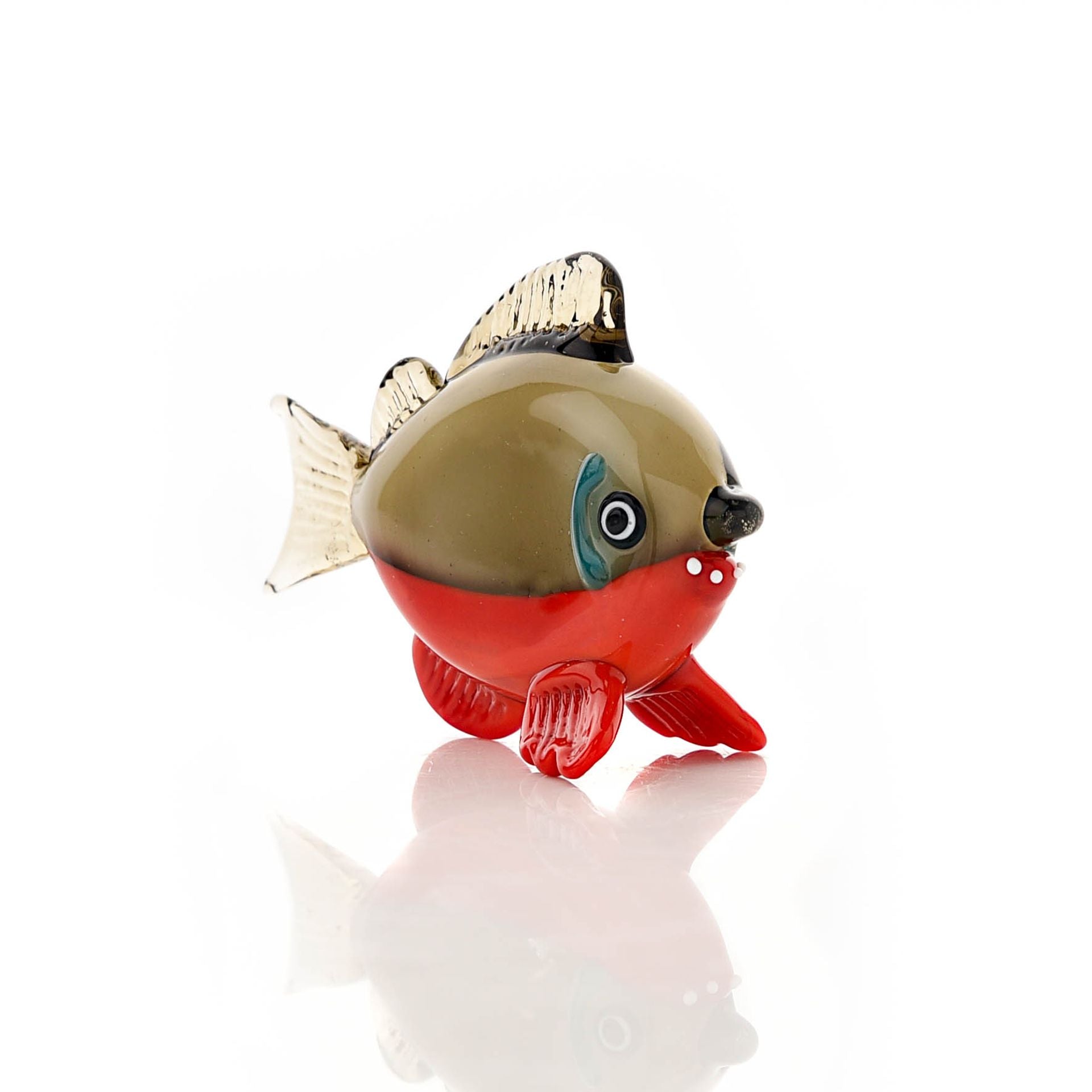 Objets d'art Miniature Glass Figurine - Grey & Orange Fish