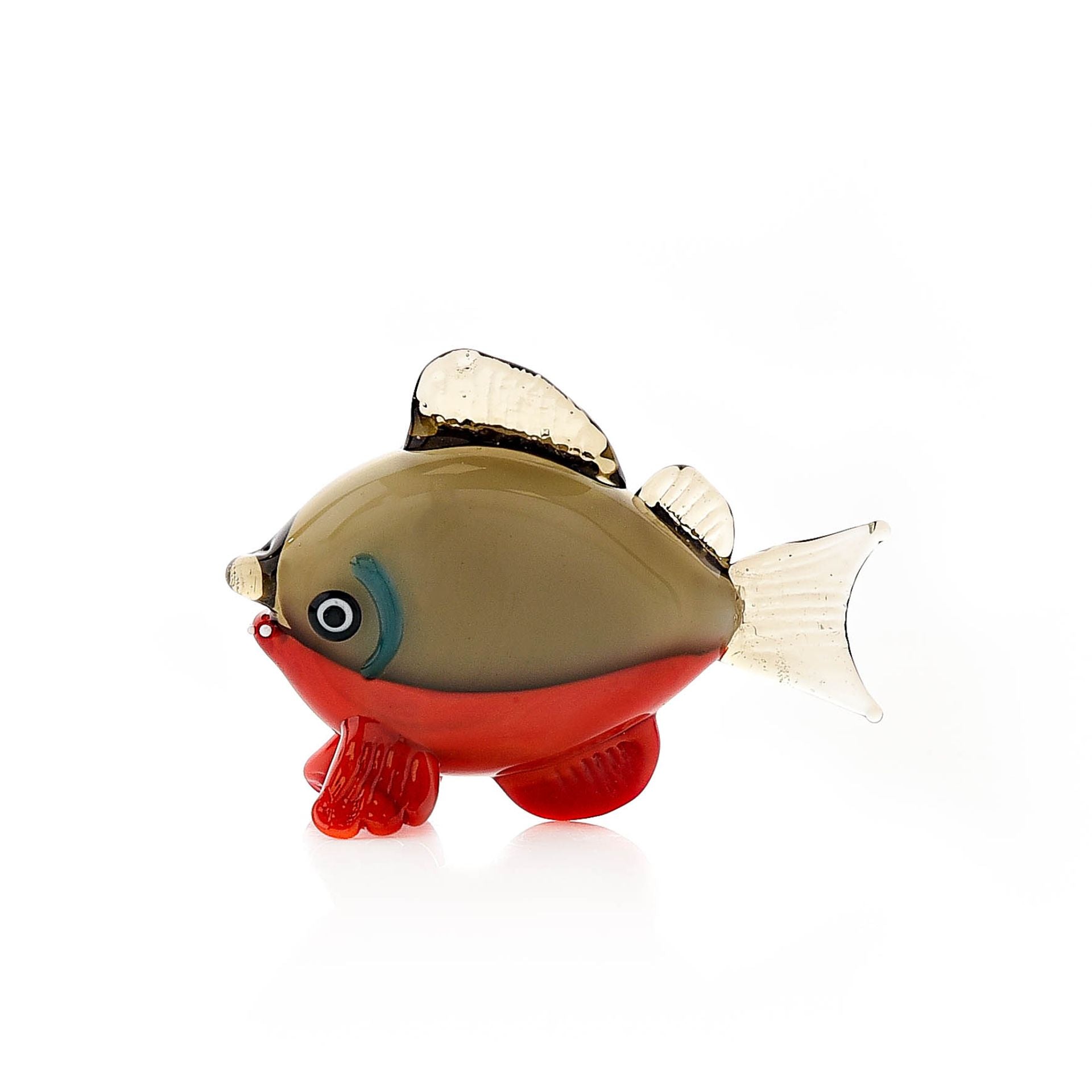 Objets d'art Miniature Glass Figurine - Grey & Orange Fish