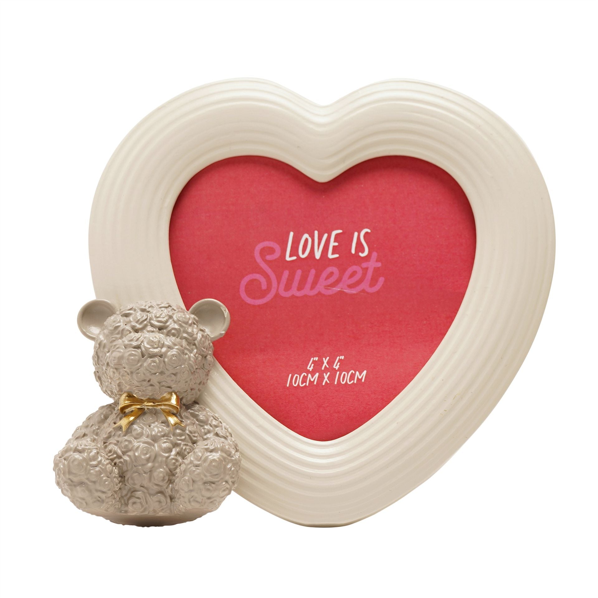 Love Is Sweet Grey/White Heart Photo Frame 4" x 4" - Baby Bear