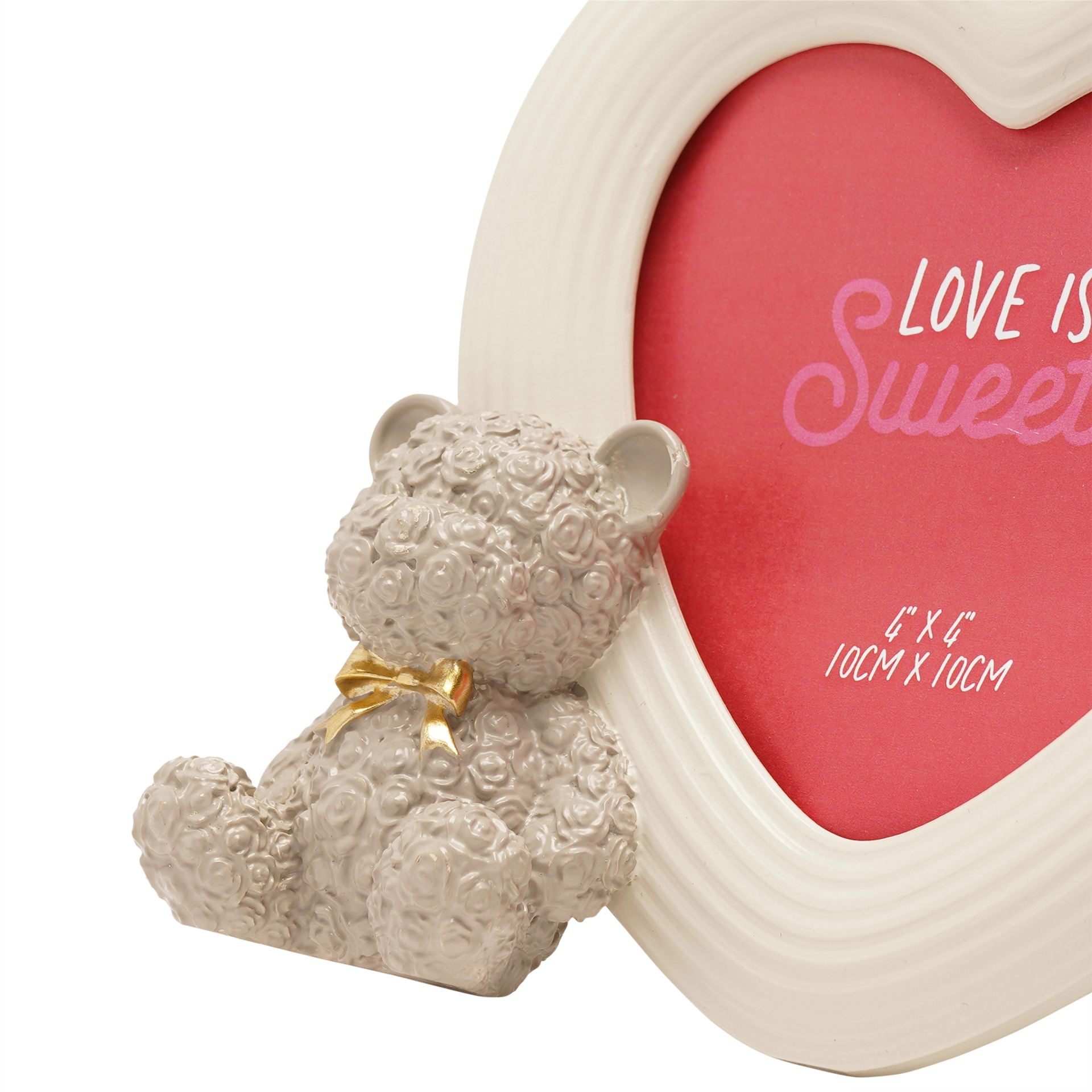 Love Is Sweet Grey/White Heart Photo Frame 4" x 4" - Baby Bear
