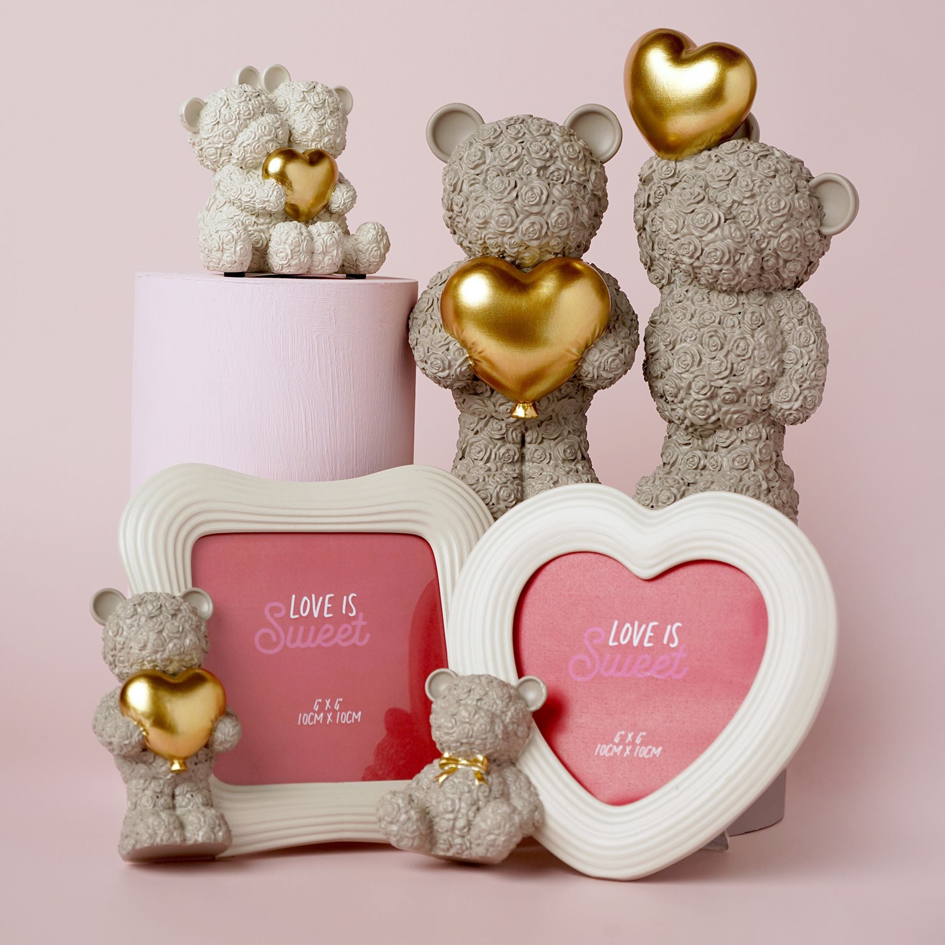 Love Is Sweet Grey/White Heart Photo Frame 4" x 4" - Baby Bear