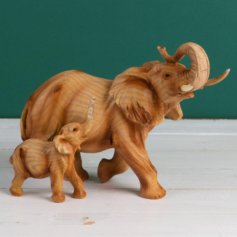 Naturecraft Wood Effect Resin Figurine - Elephant & Calf