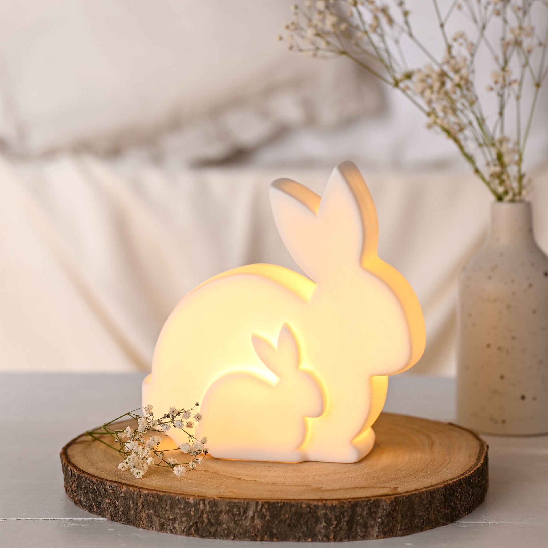 Eggs-traordinary Gifting LED Ceramic Mum and Baby Bunny Light 15cm