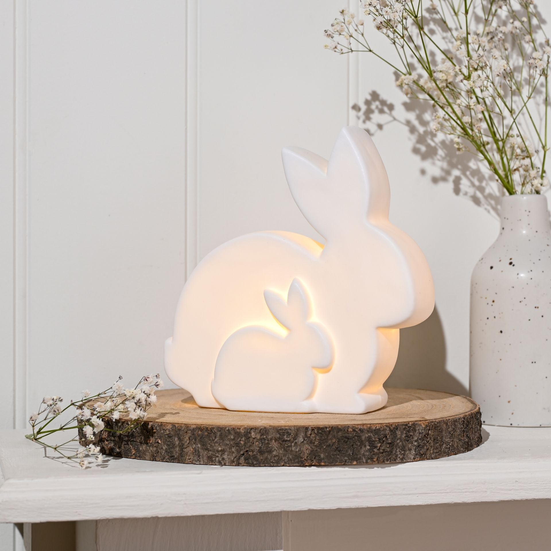 Eggs-traordinary Gifting LED Ceramic Mum and Baby Bunny Light 15cm