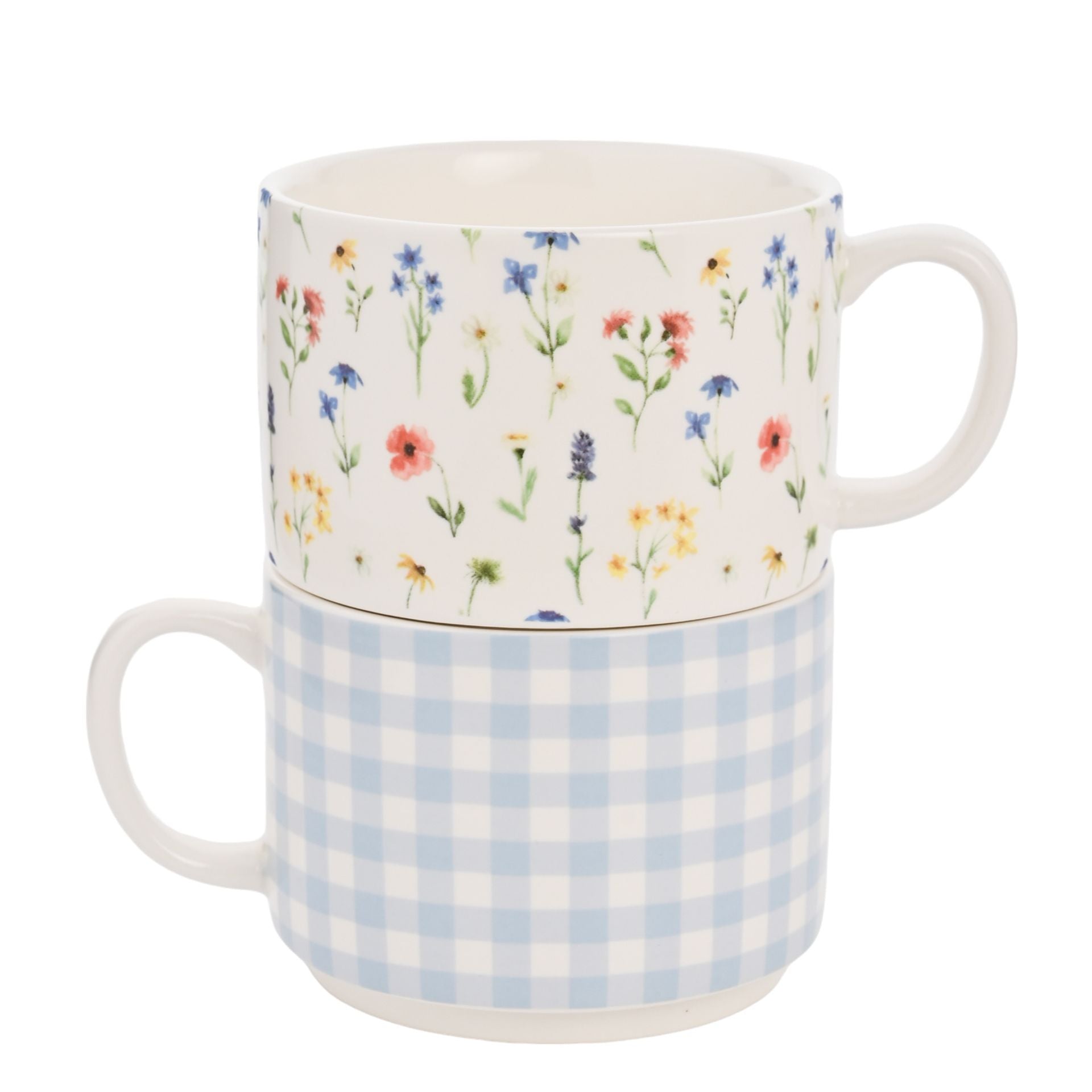 Eggs-traordinary Gifting Set of 2 Stacking Mugs - Gingham and Flower Design
