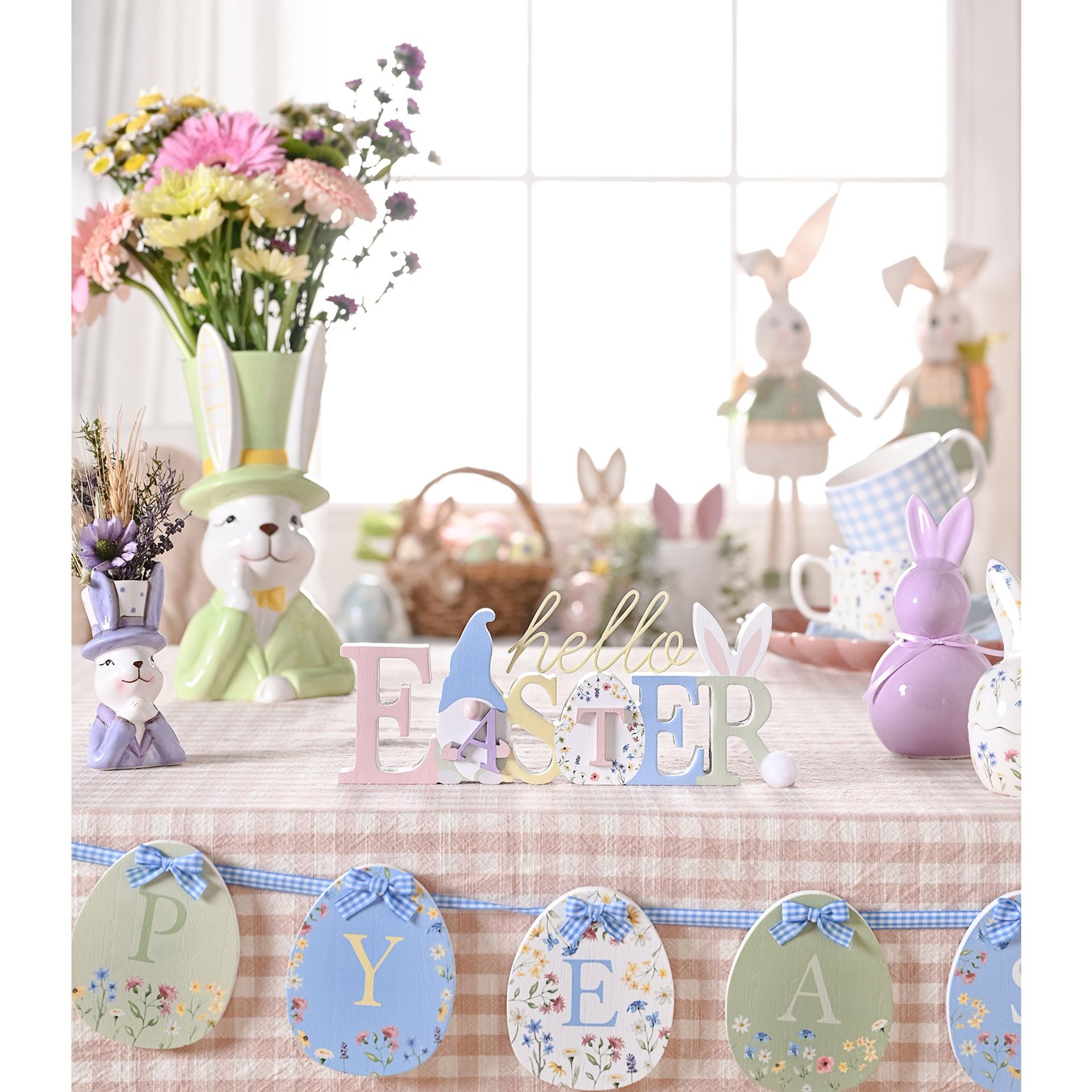 Eggs-traordinary Gifting Set of 2 Stacking Mugs - Gingham and Flower Design