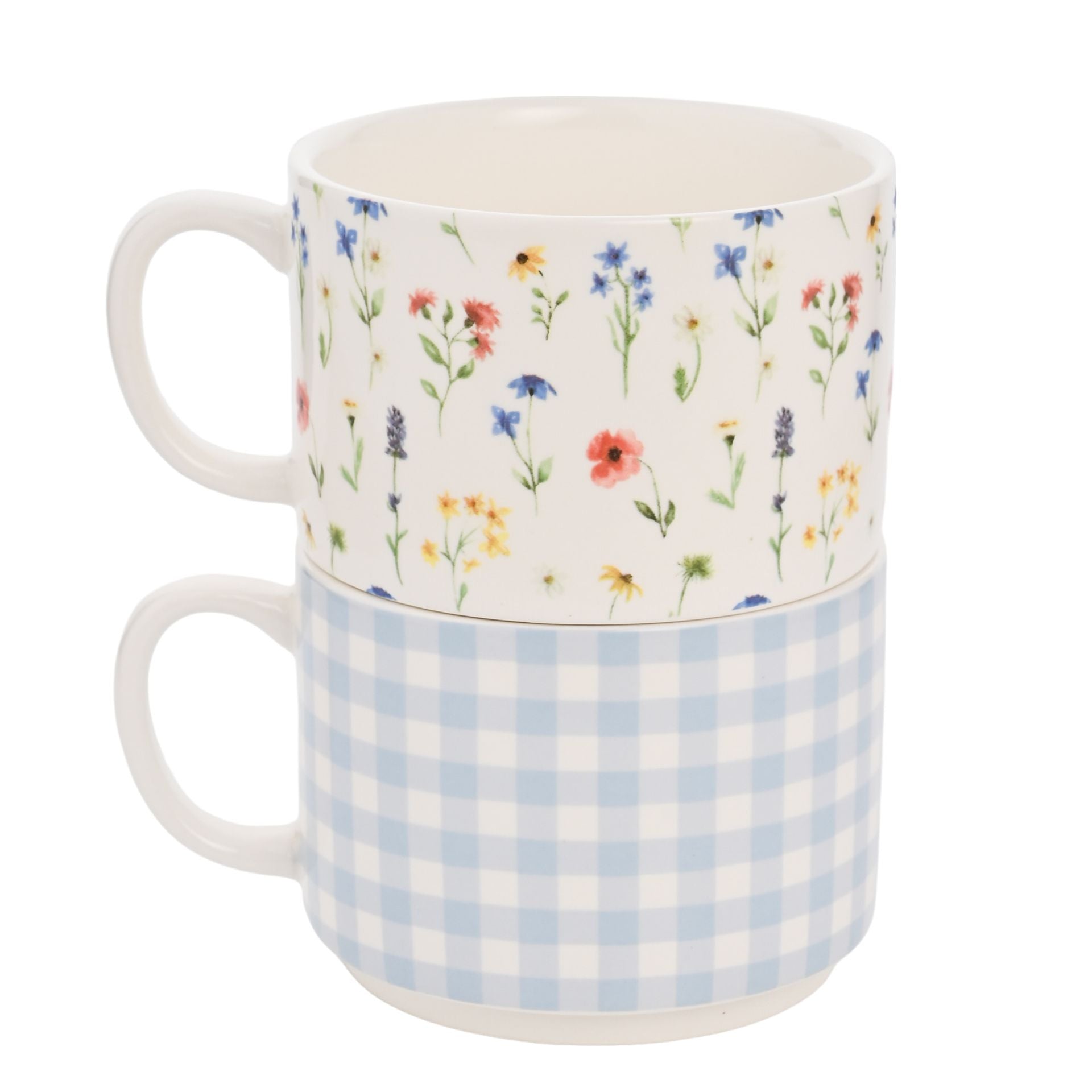 Eggs-traordinary Gifting Set of 2 Stacking Mugs - Gingham and Flower Design