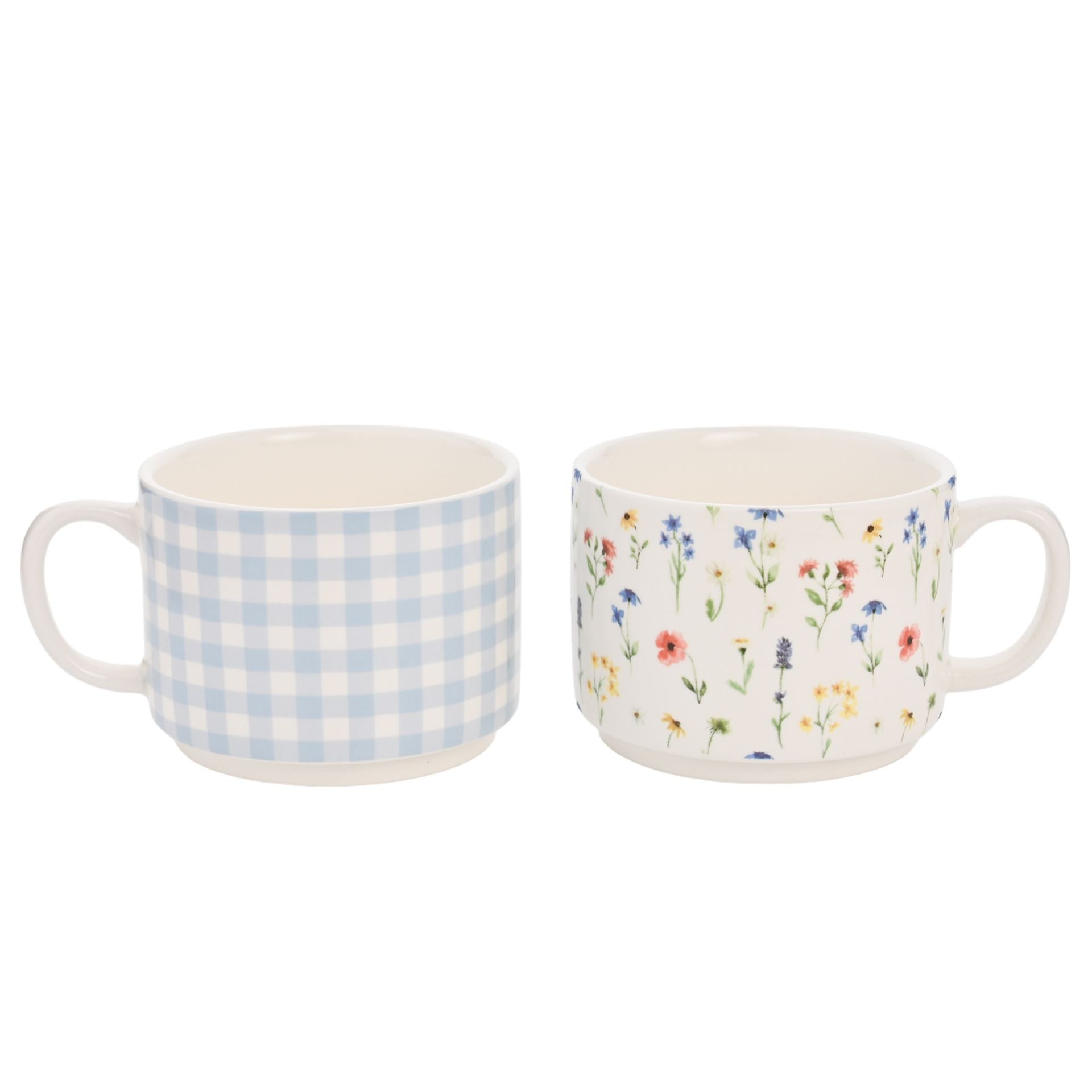 Eggs-traordinary Gifting Set of 2 Stacking Mugs - Gingham and Flower Design