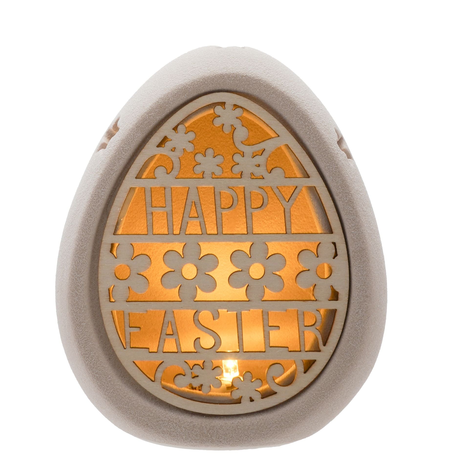 Eggs-traordinary Gifting Company Ceramic "Happy Easter" Cut Out Light Up Egg