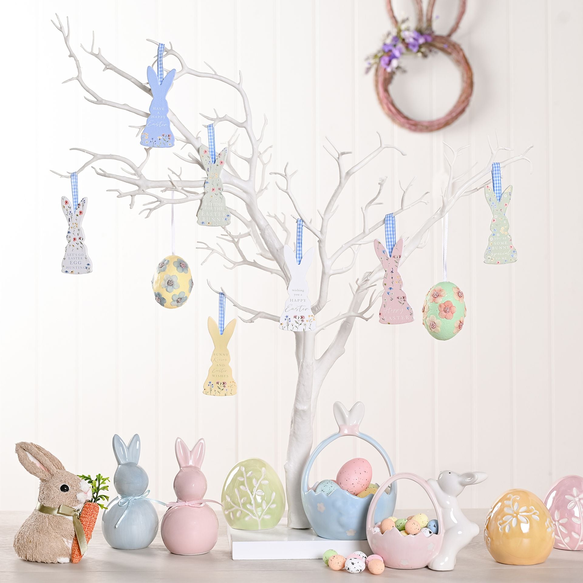 Eggs-traordinary Gifting Company Set of 3 Ceramic Pastel Coloured Bunny Ornaments