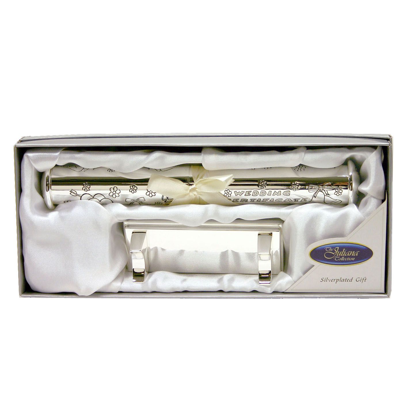 Silverplated wedding Cert holder & stand complete