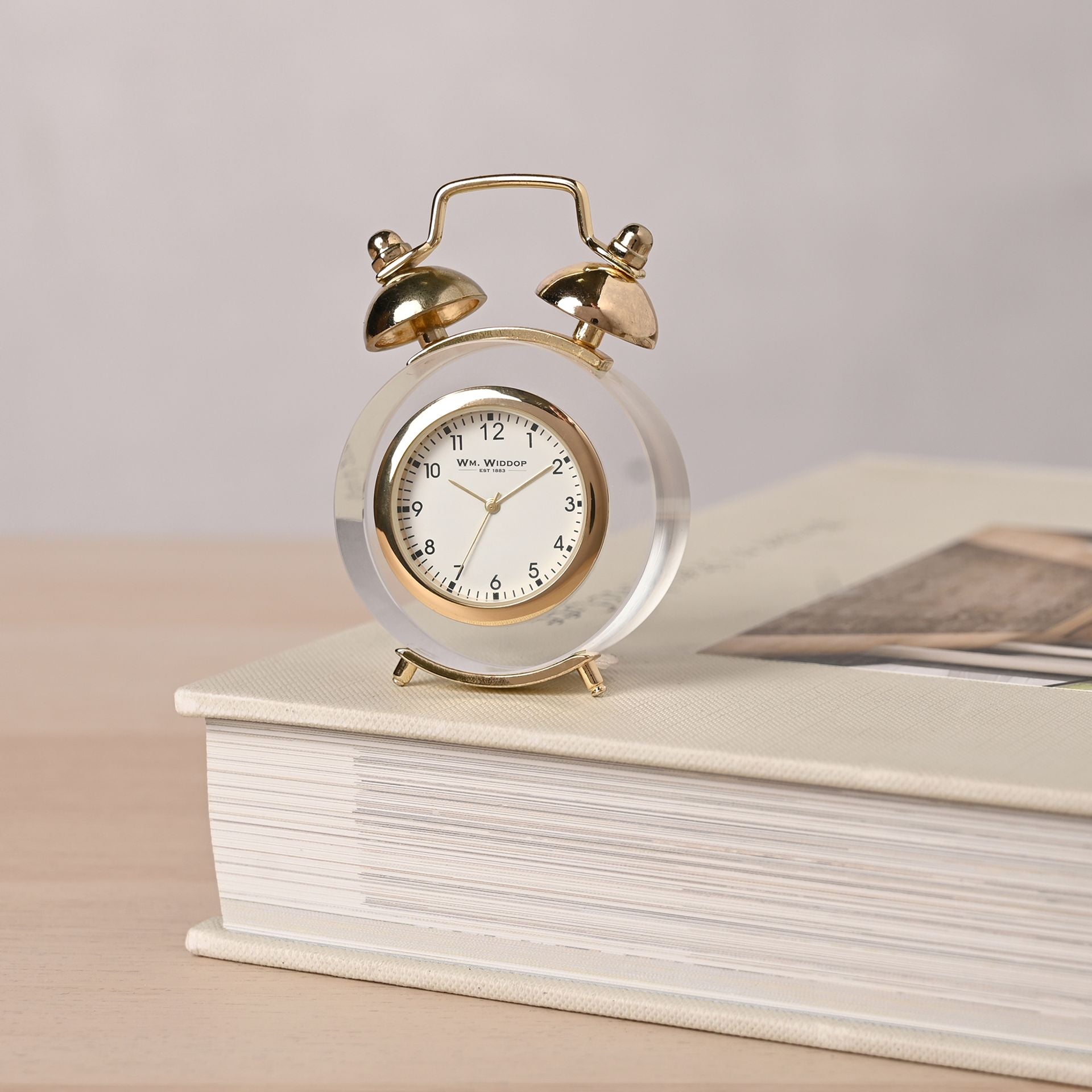 Wm. Widdop Miniature Clock - Twin Bell Crystal