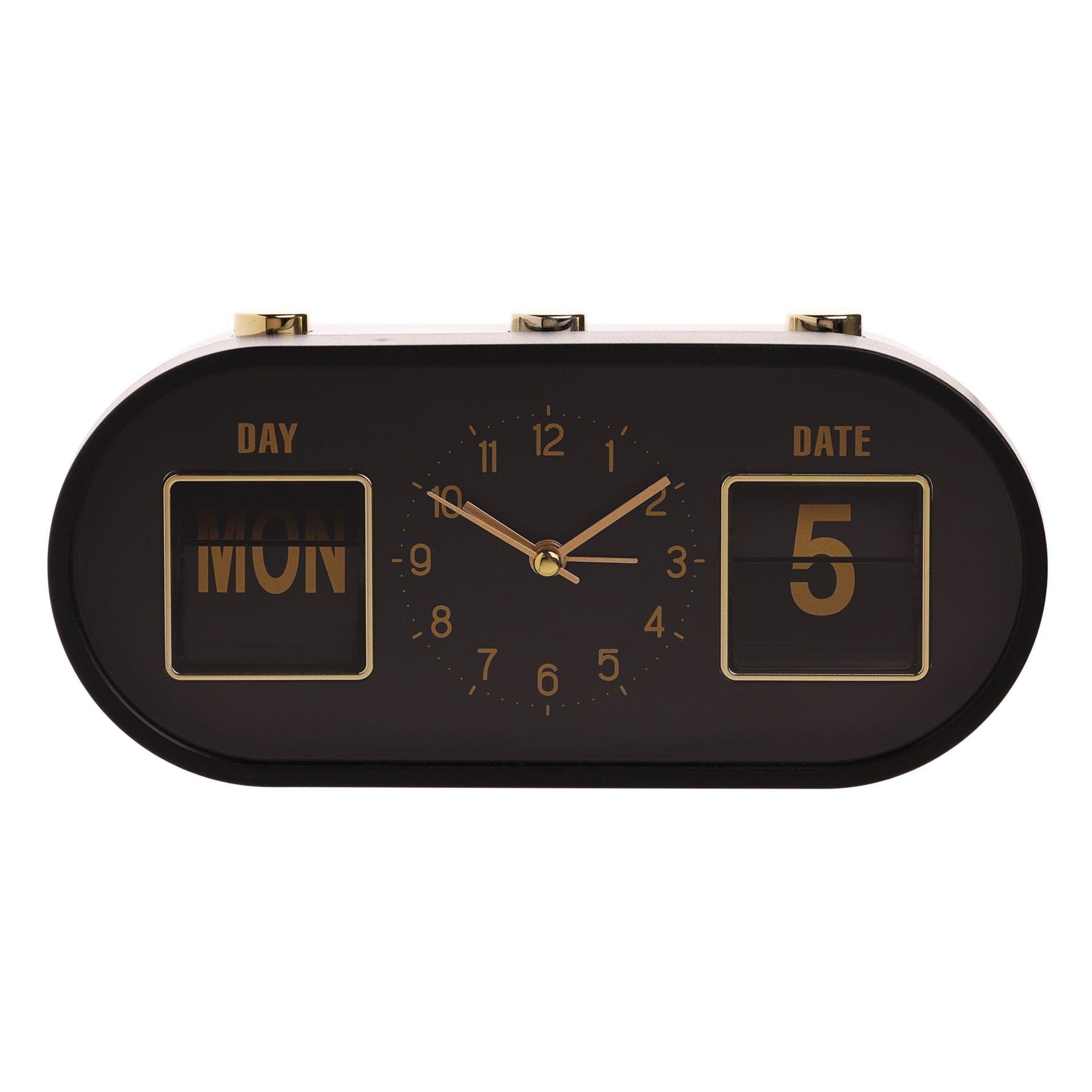 Hometime Calendar Alarm Clock - Black & Gold