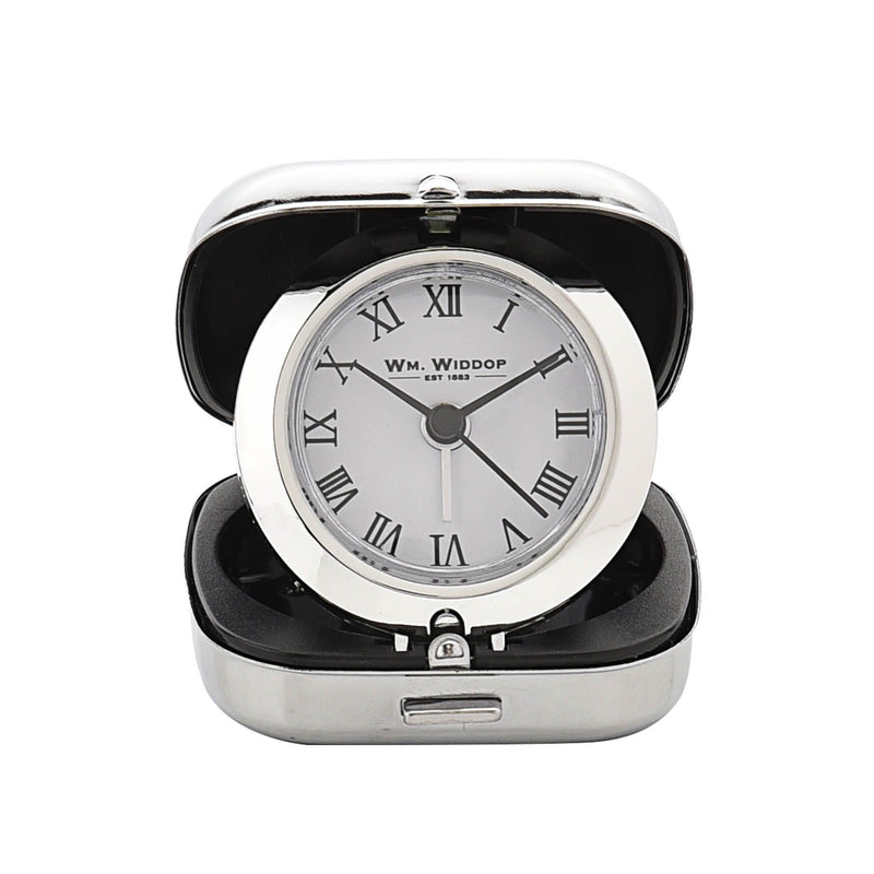 Wm Widdop Metal Fold up Alarm Clock Roman White Dial