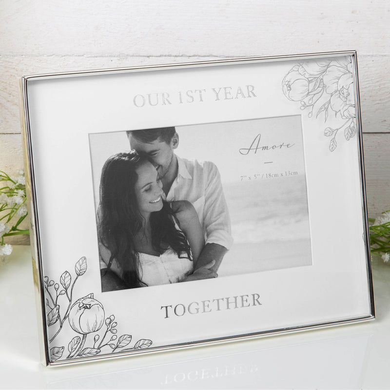 Silver Foil Floral Detail Frame 7" x 5" 1st Year Together